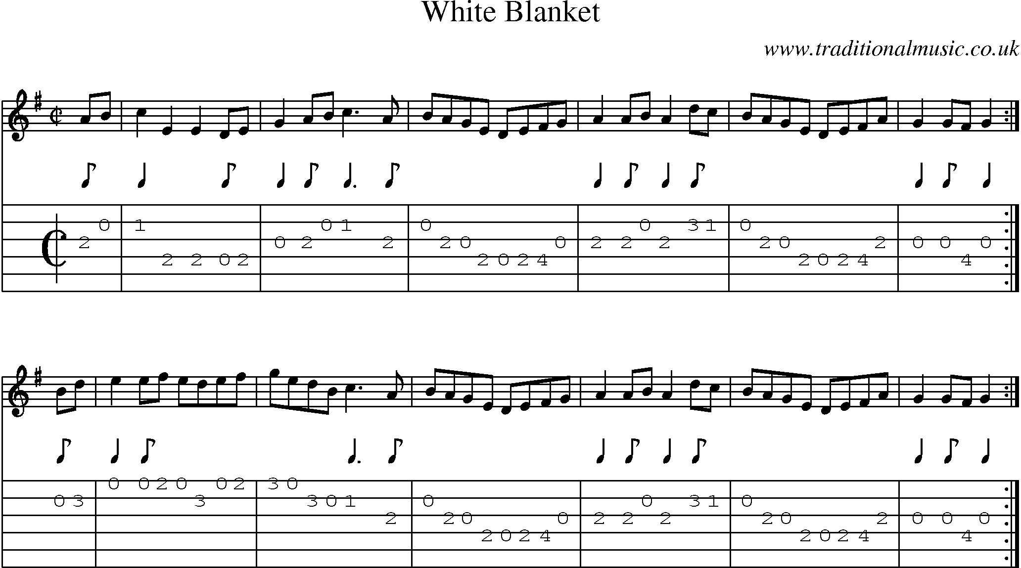 Music Score and Guitar Tabs for White Blanket