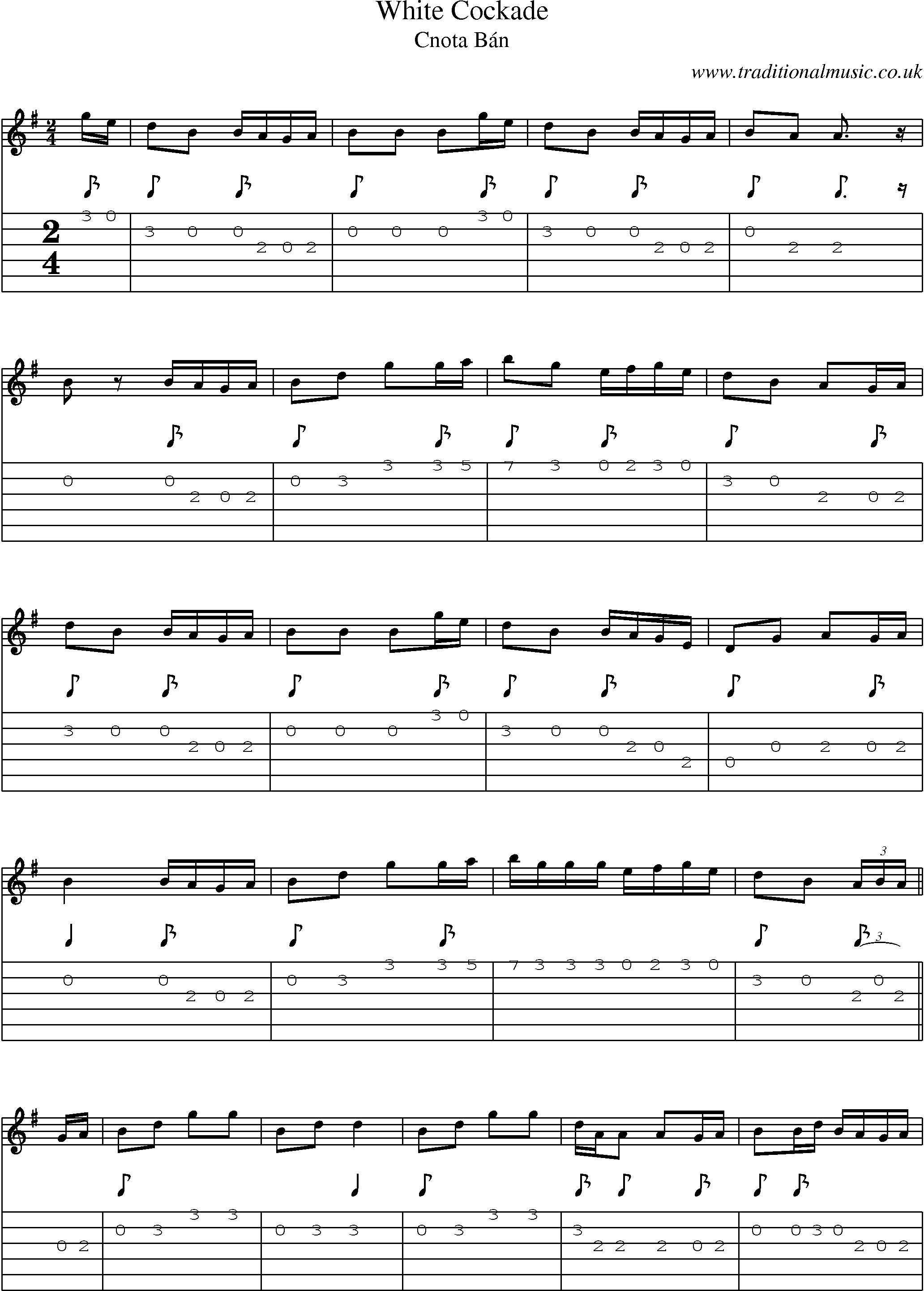 Music Score and Guitar Tabs for White Cockade