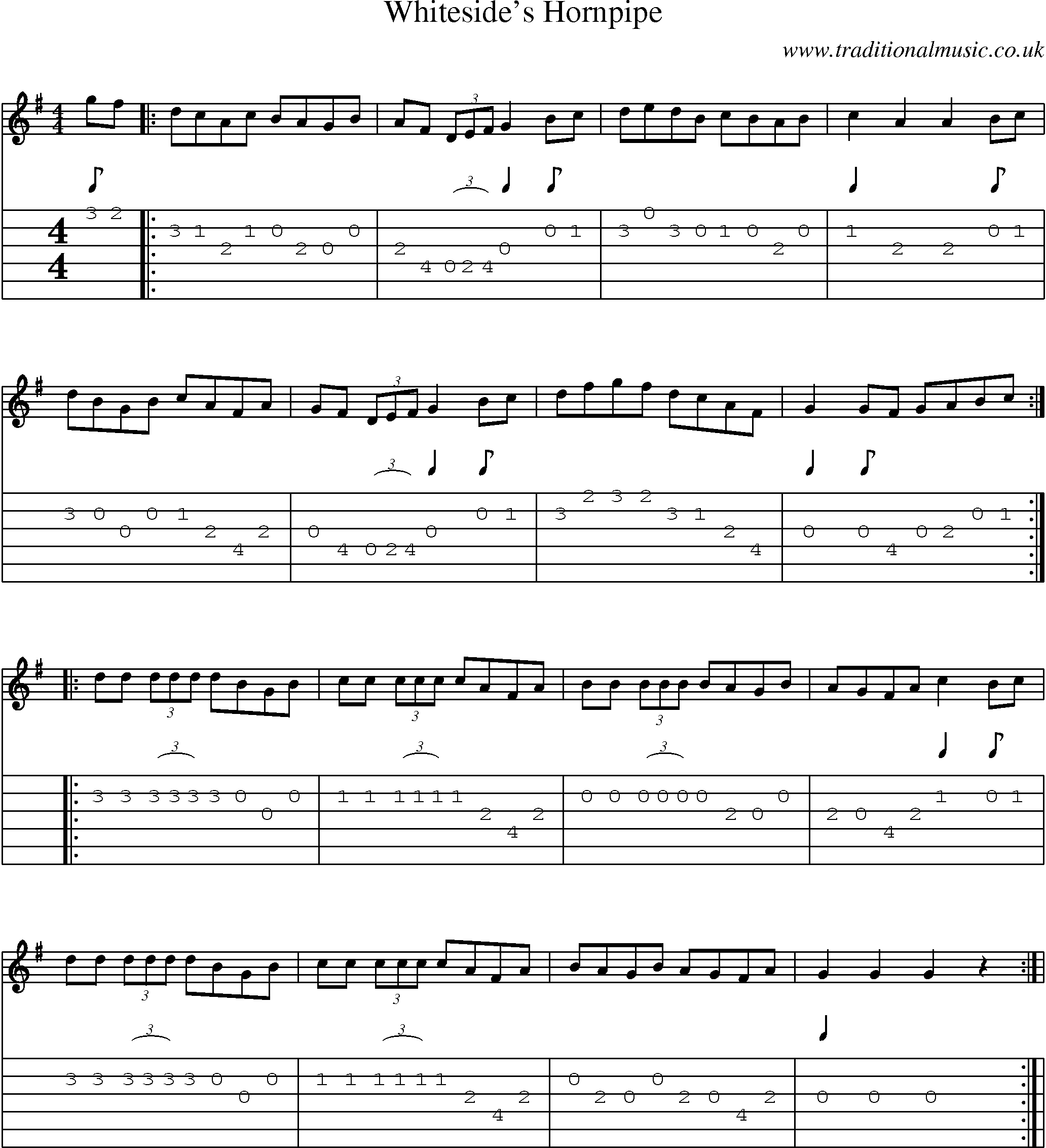 Music Score and Guitar Tabs for Whitesides Hornpipe