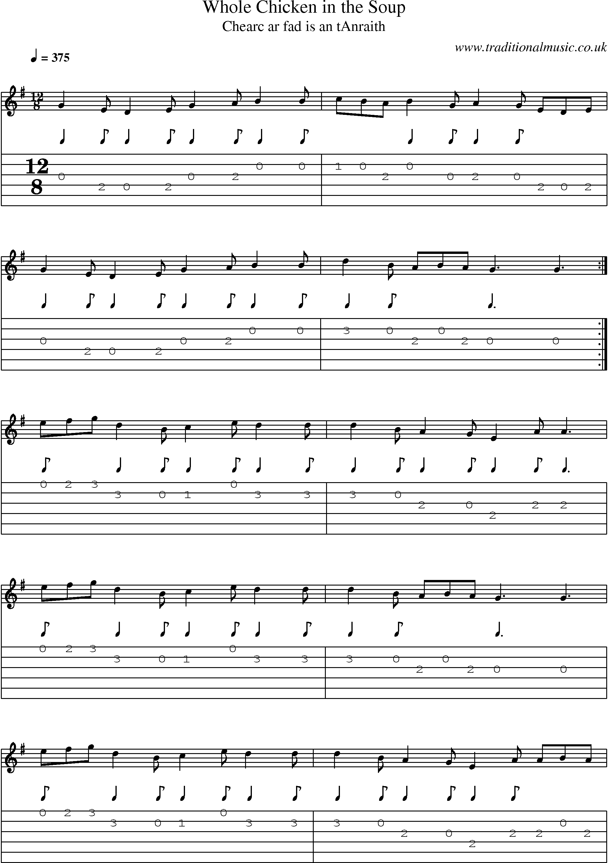 Music Score and Guitar Tabs for Whole Chicken In Soup