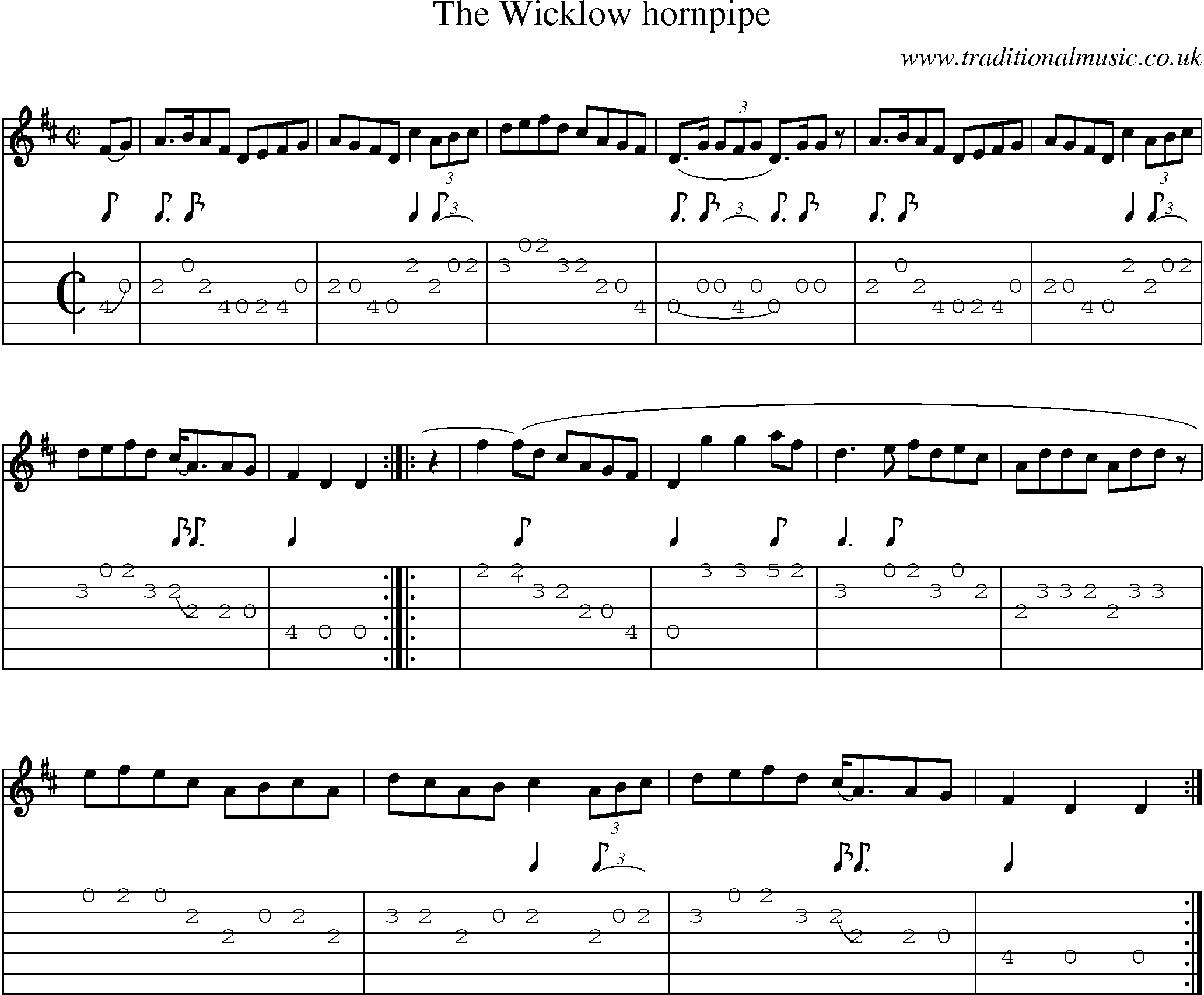 Music Score and Guitar Tabs for Wicklow Hornpipe