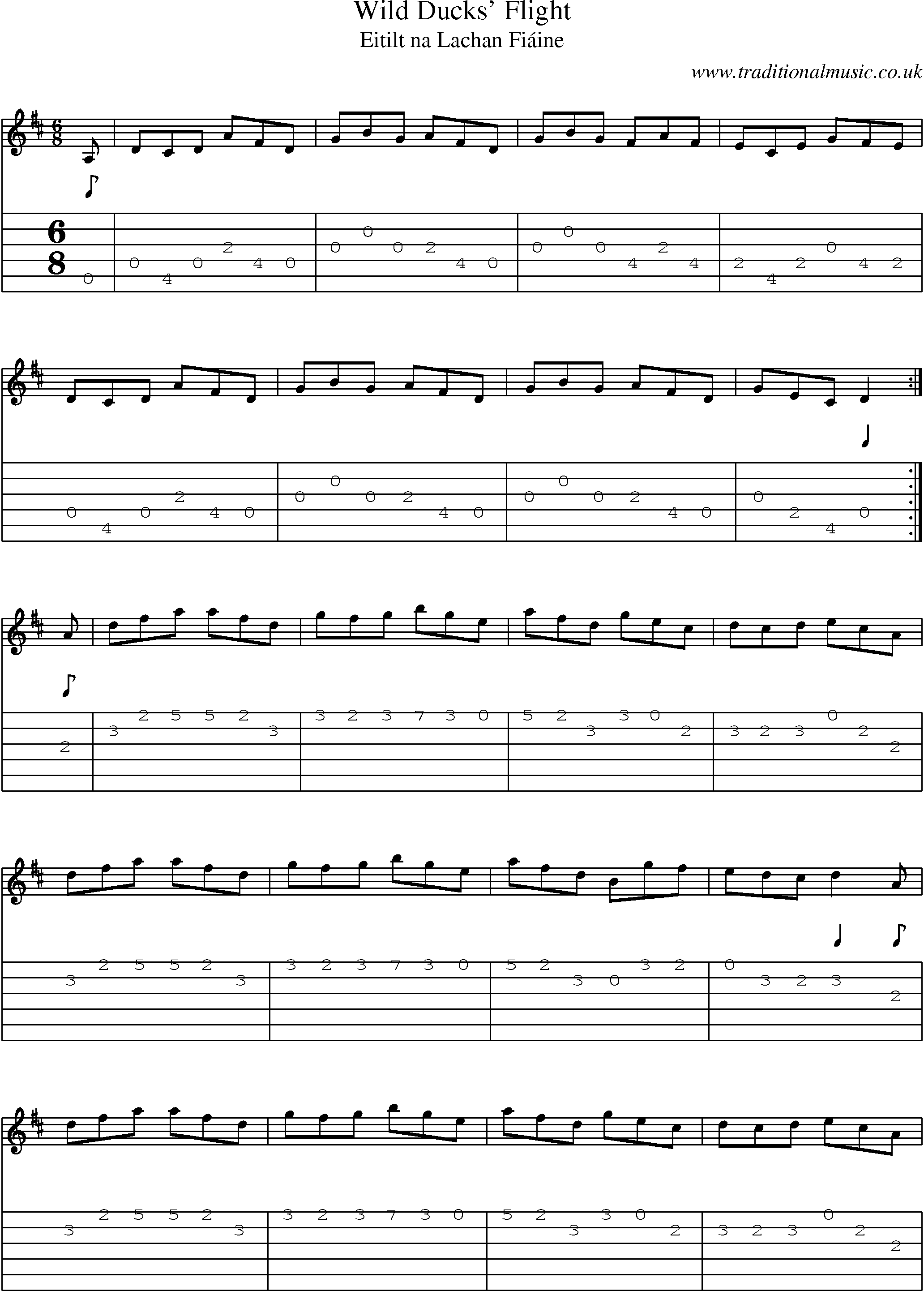 Music Score and Guitar Tabs for Wild Ducks Flight