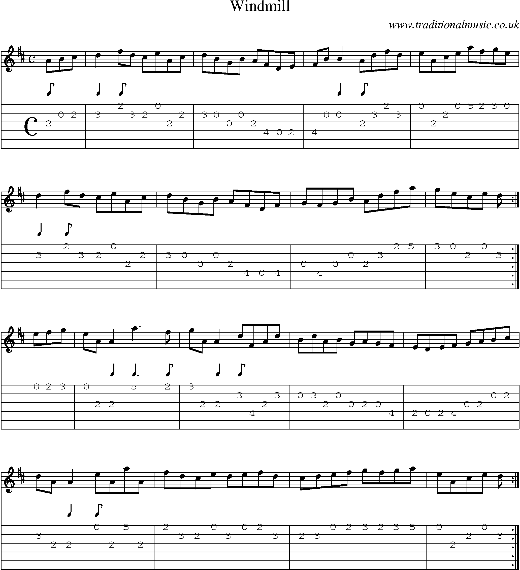 Music Score and Guitar Tabs for Windmill
