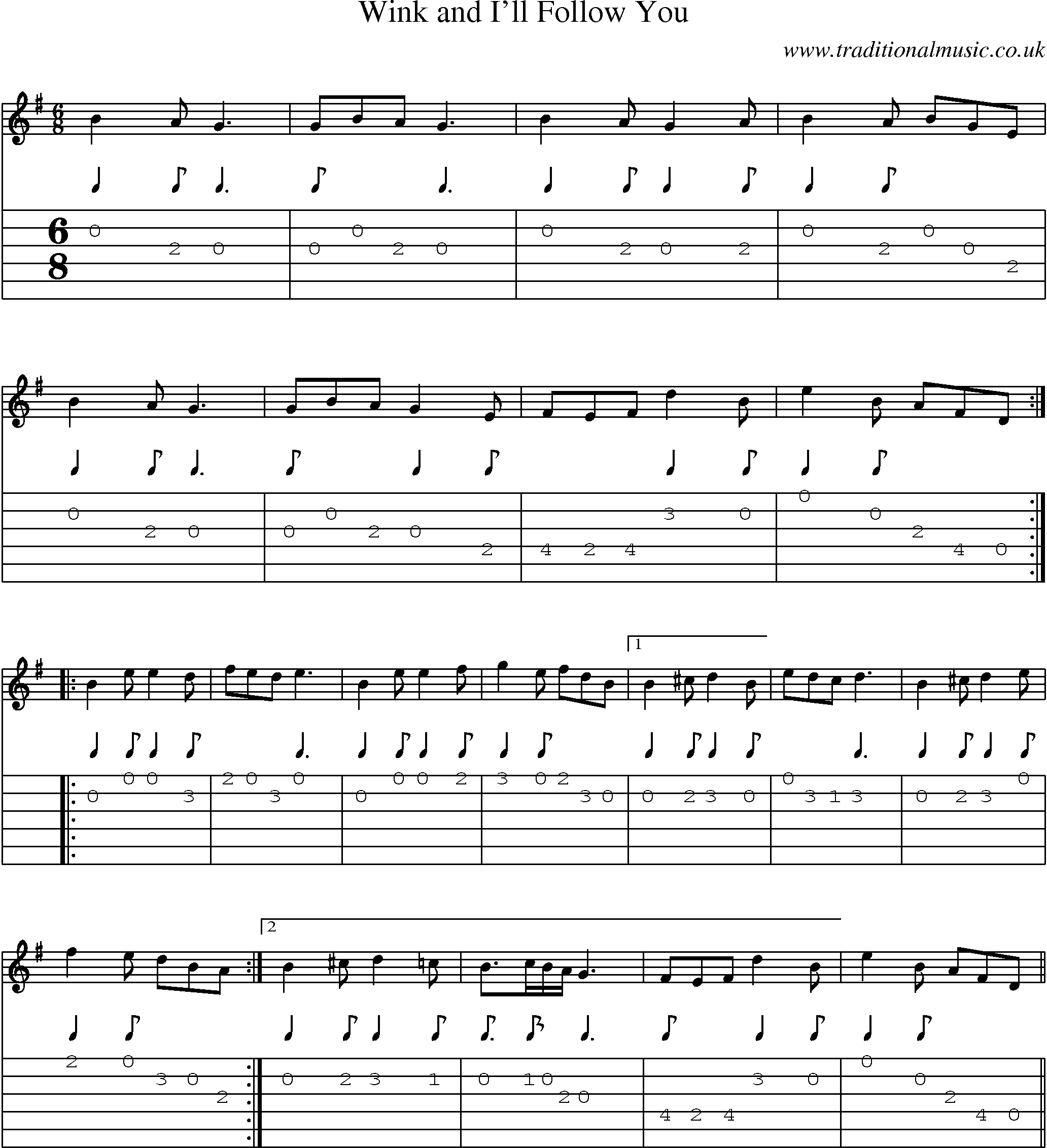 Music Score and Guitar Tabs for Wink And Ill Follow You