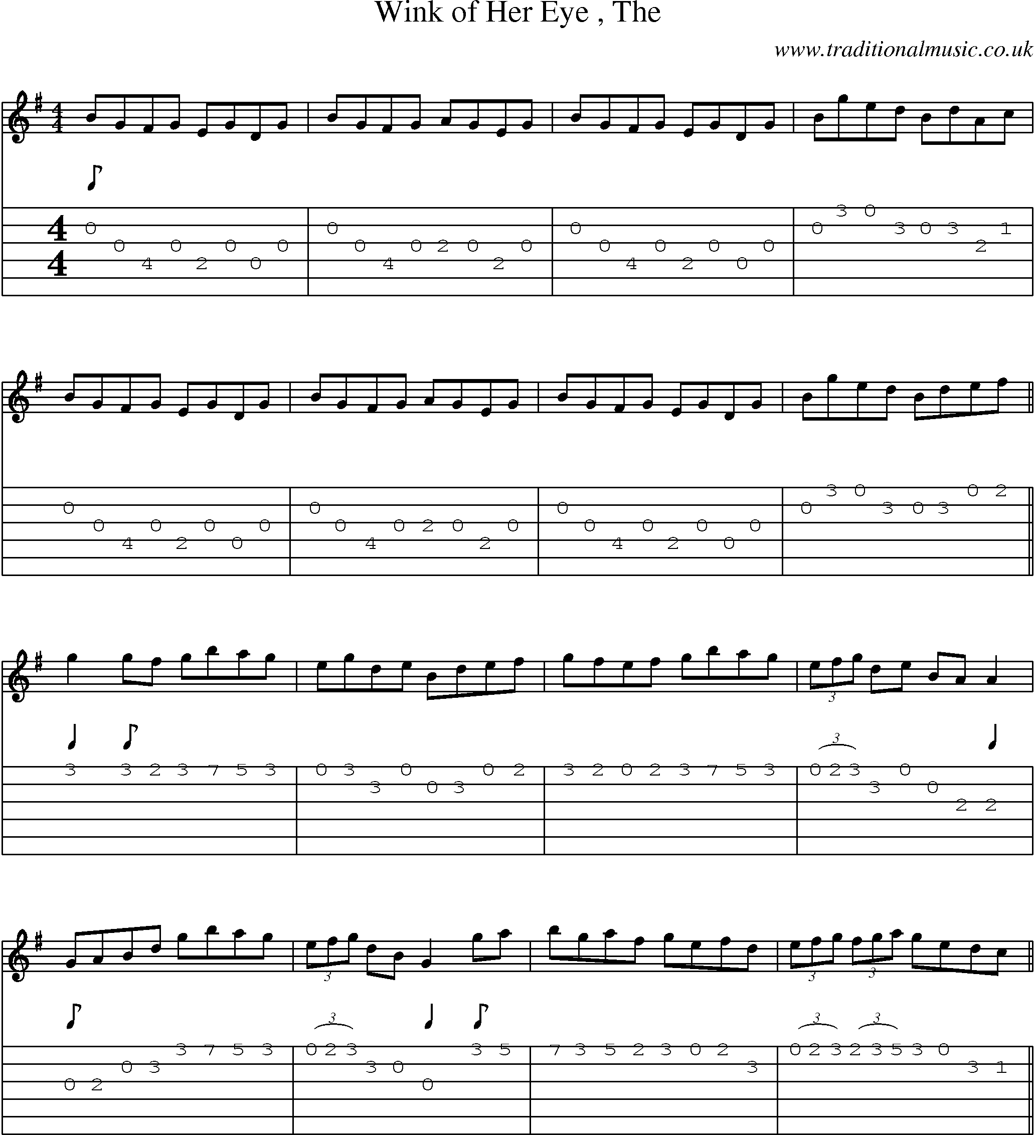 Music Score and Guitar Tabs for Wink Of Her Eye