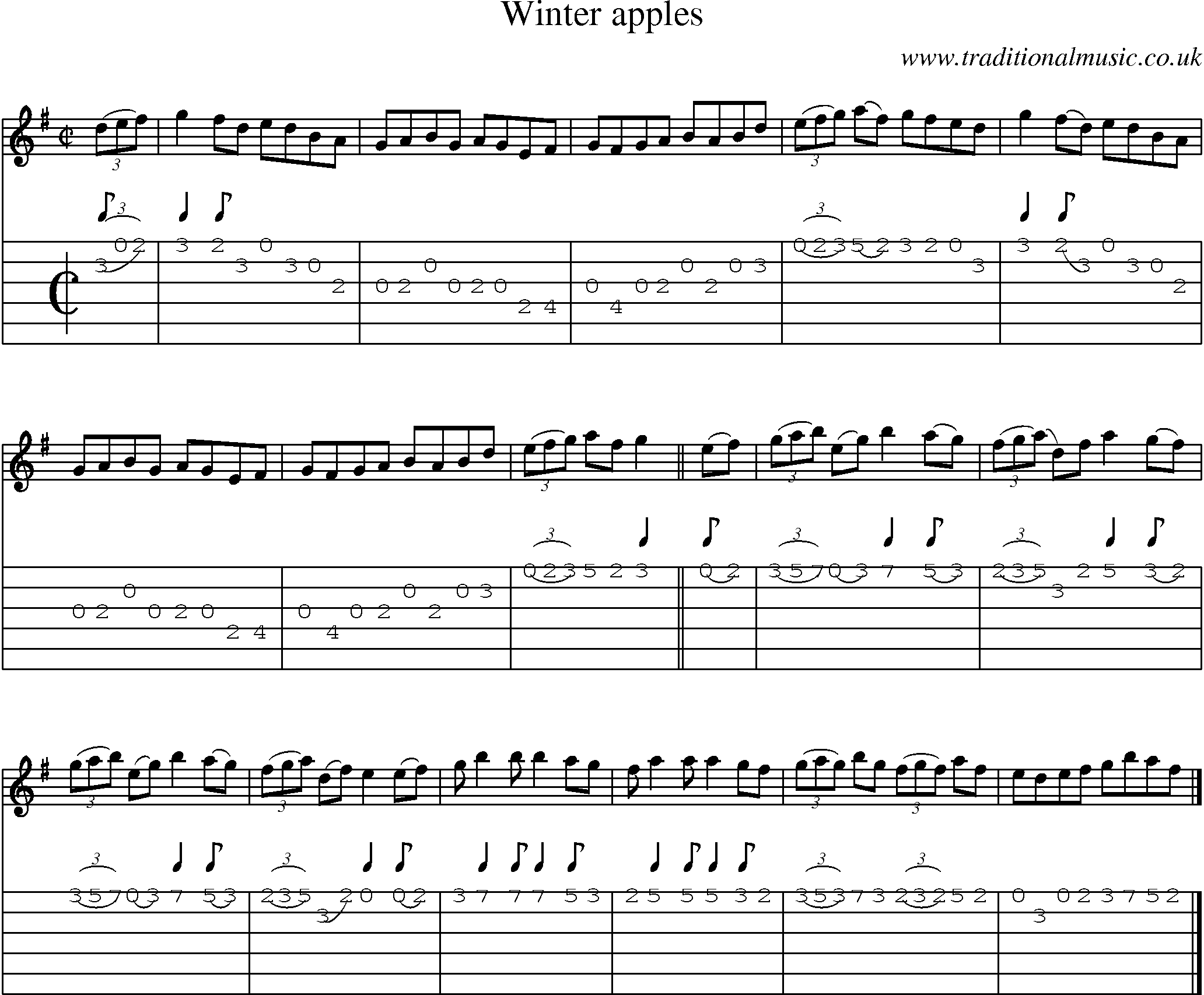 Music Score and Guitar Tabs for Winter Apples