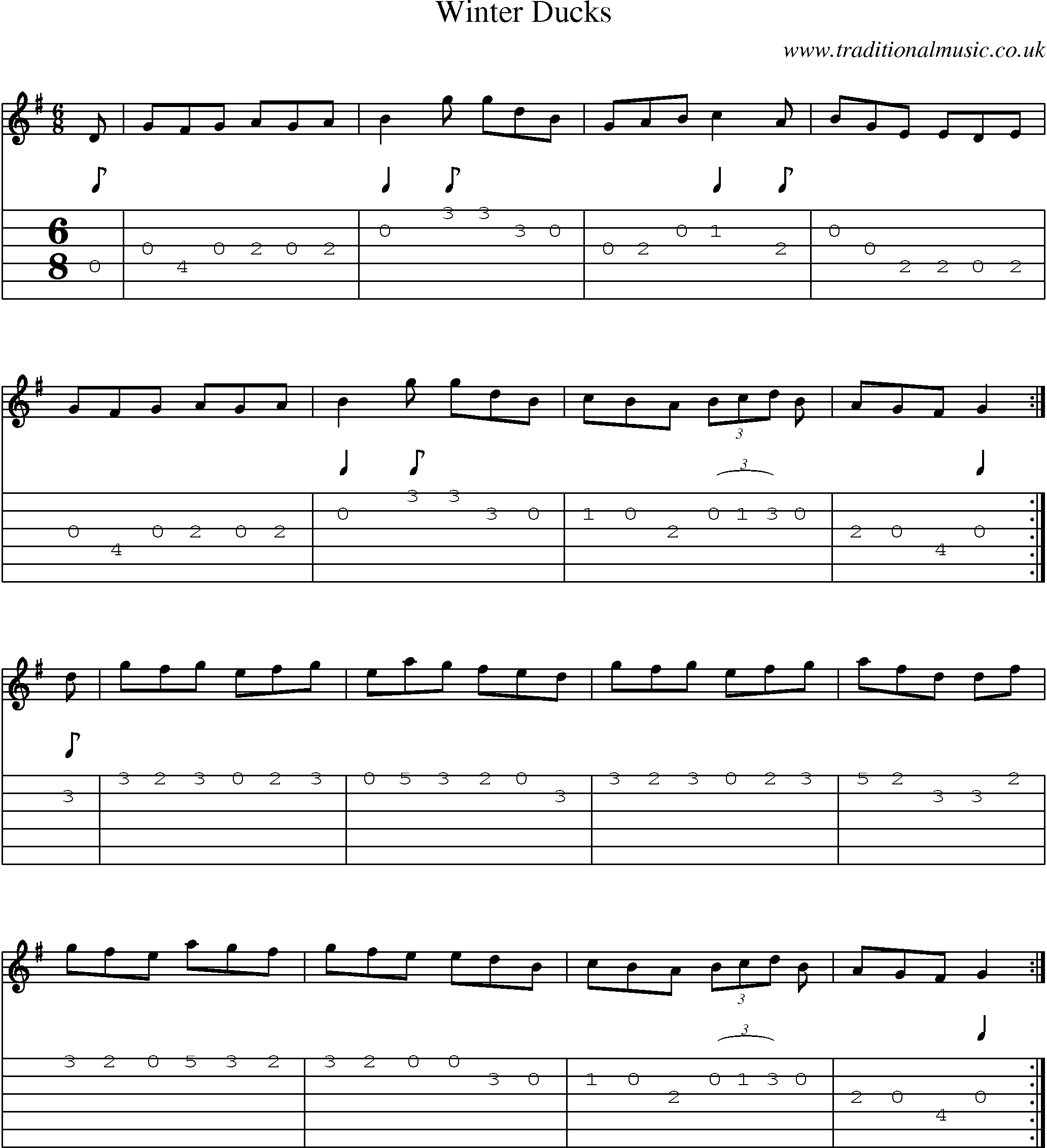 Music Score and Guitar Tabs for Winter Ducks