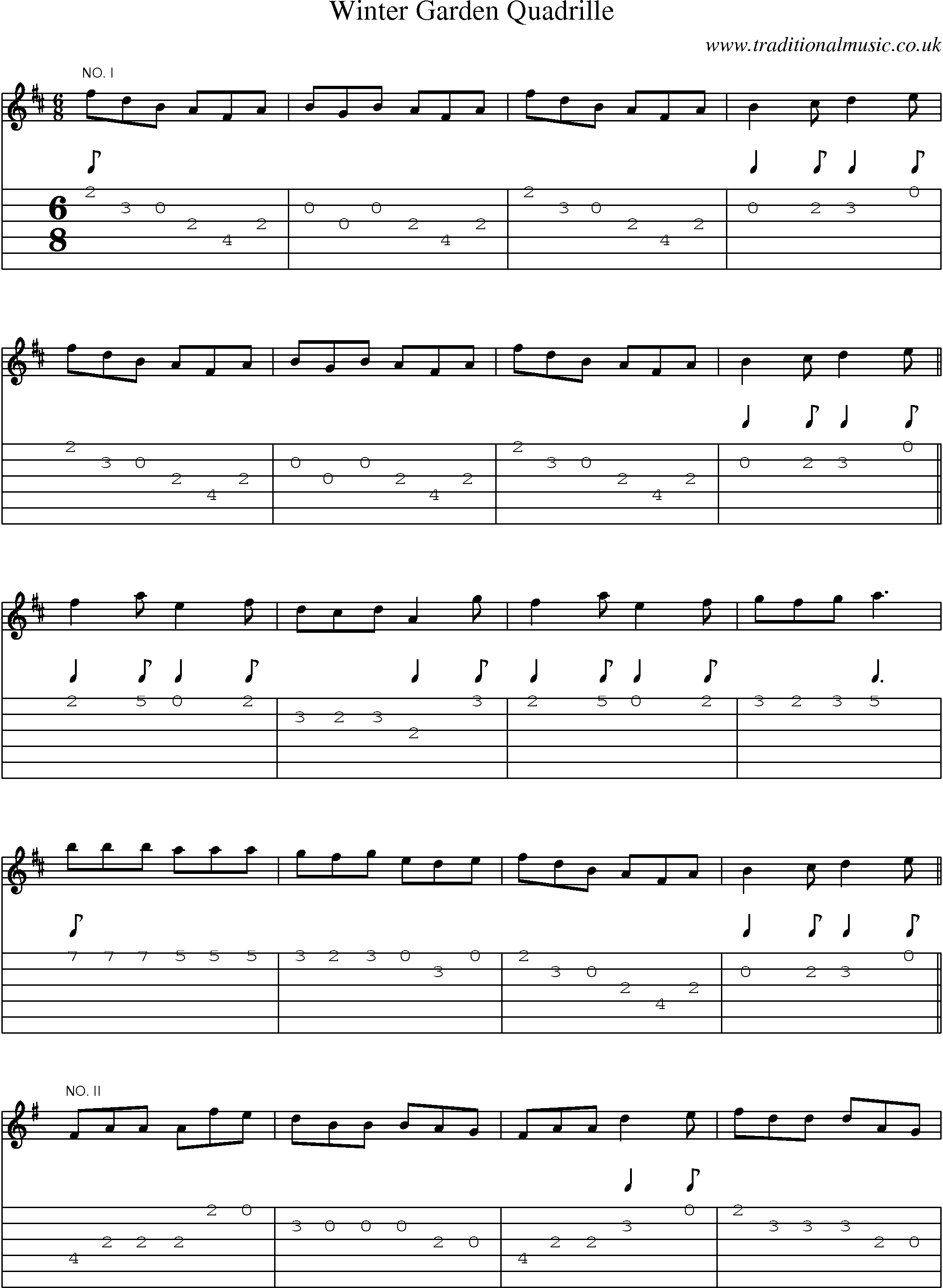 Music Score and Guitar Tabs for Winter Garden Quadrille