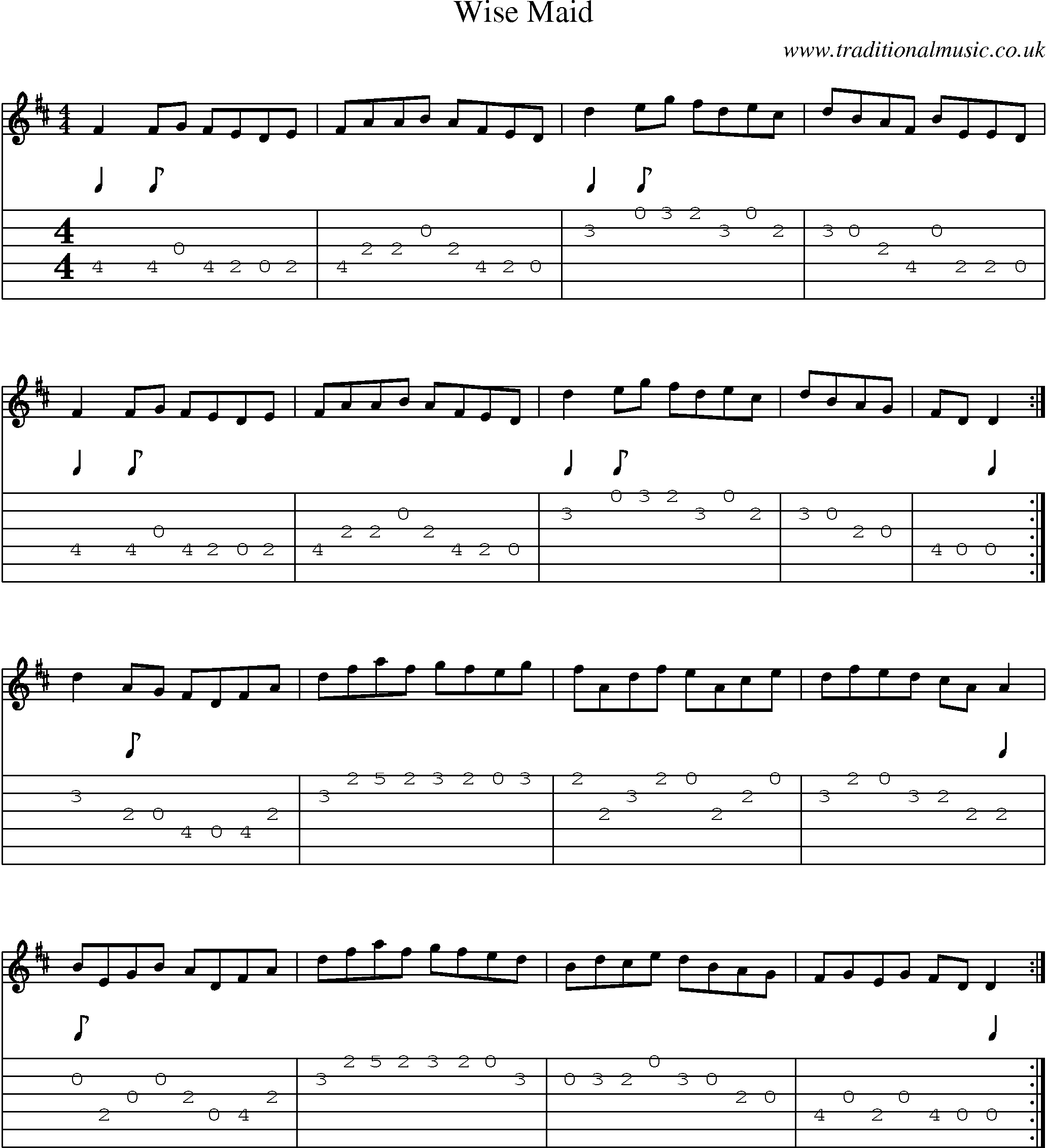 Music Score and Guitar Tabs for Wise Maid