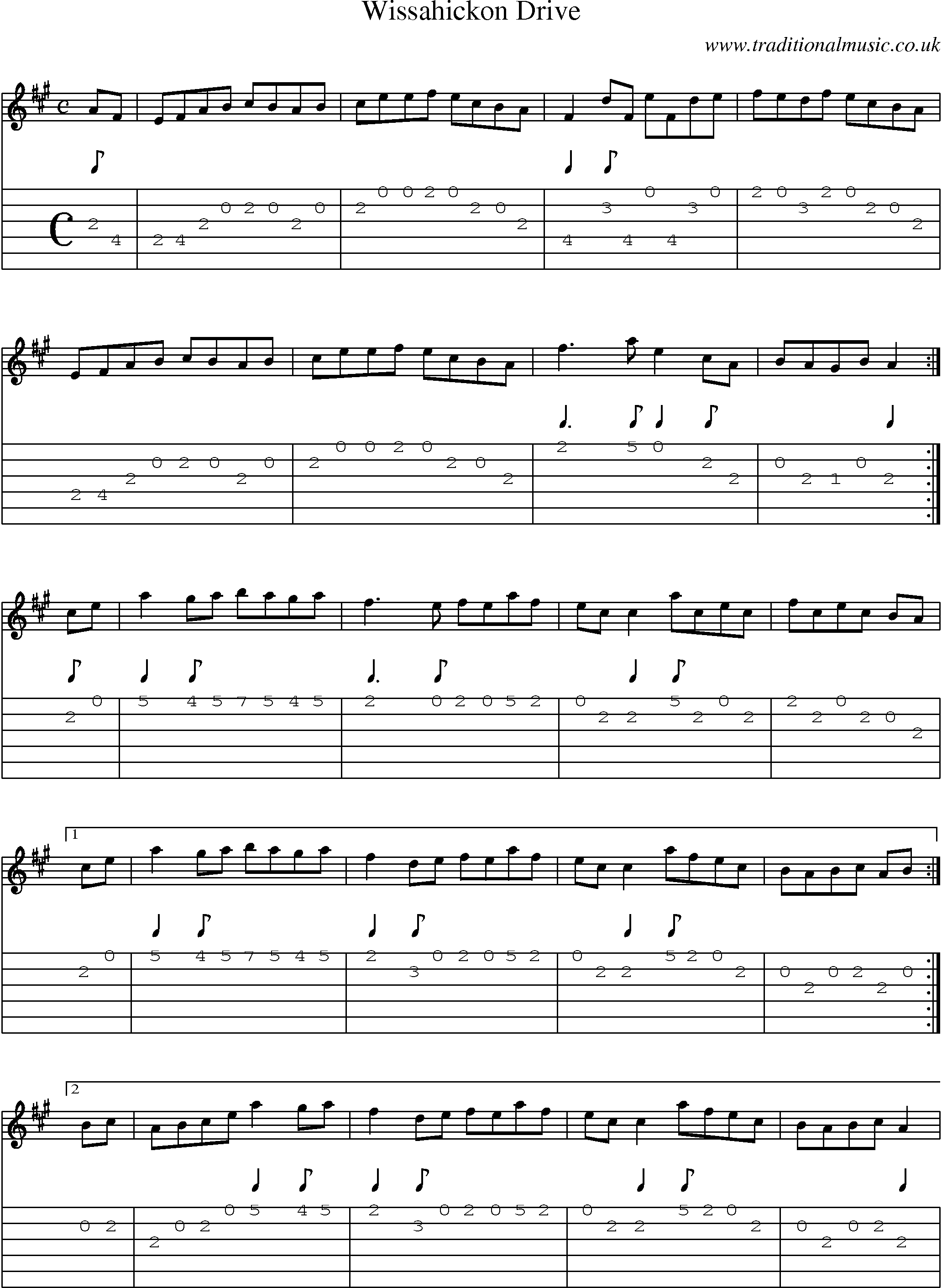 Music Score and Guitar Tabs for Wissahickon Drive