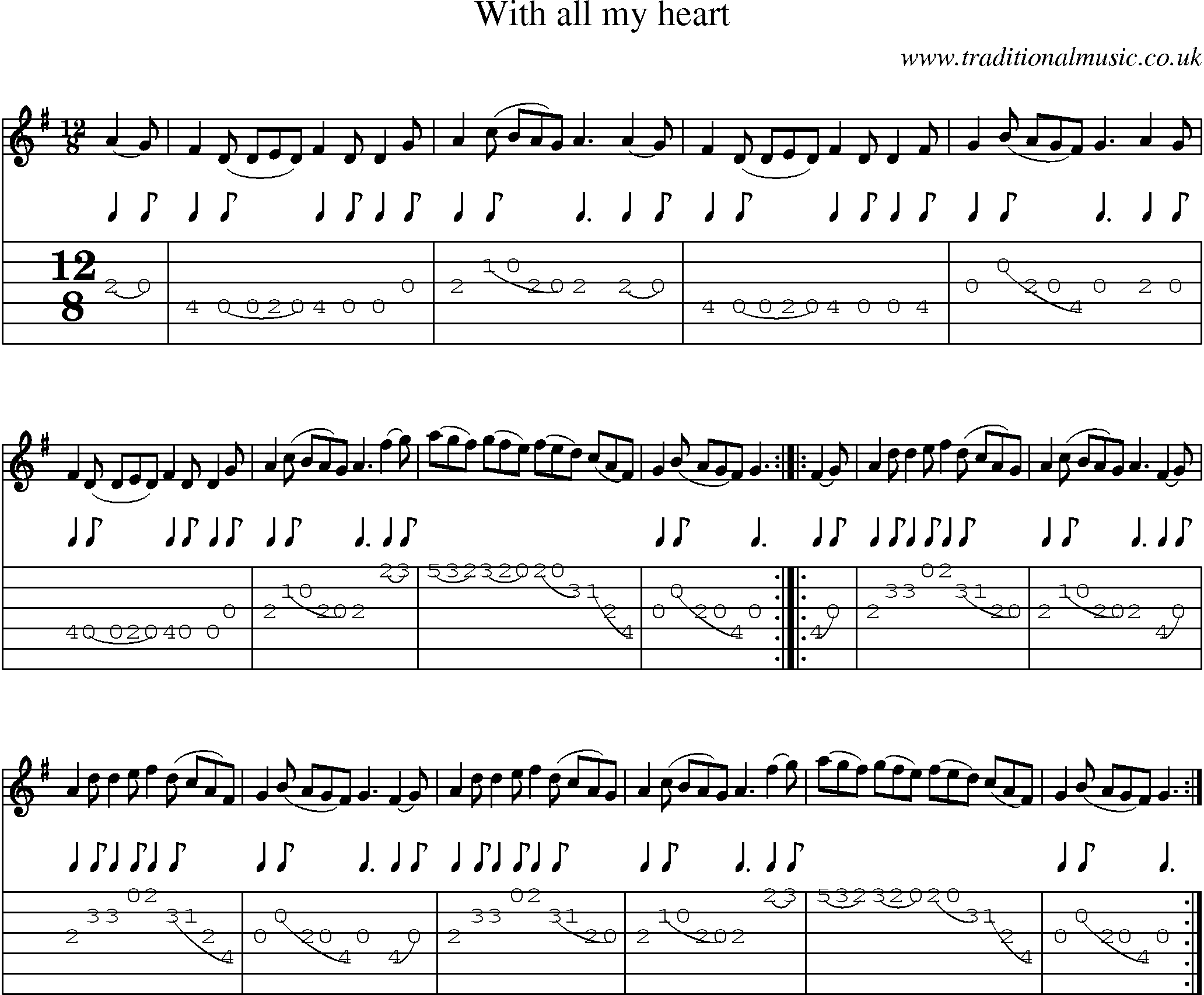 Music Score and Guitar Tabs for With All My Heart