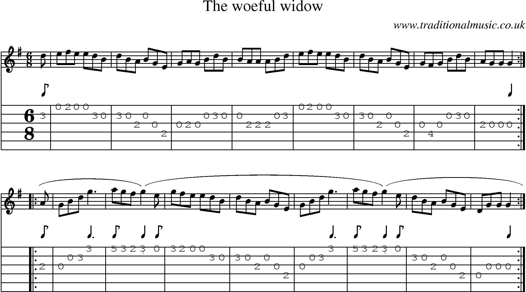 Music Score and Guitar Tabs for Woeful Widow