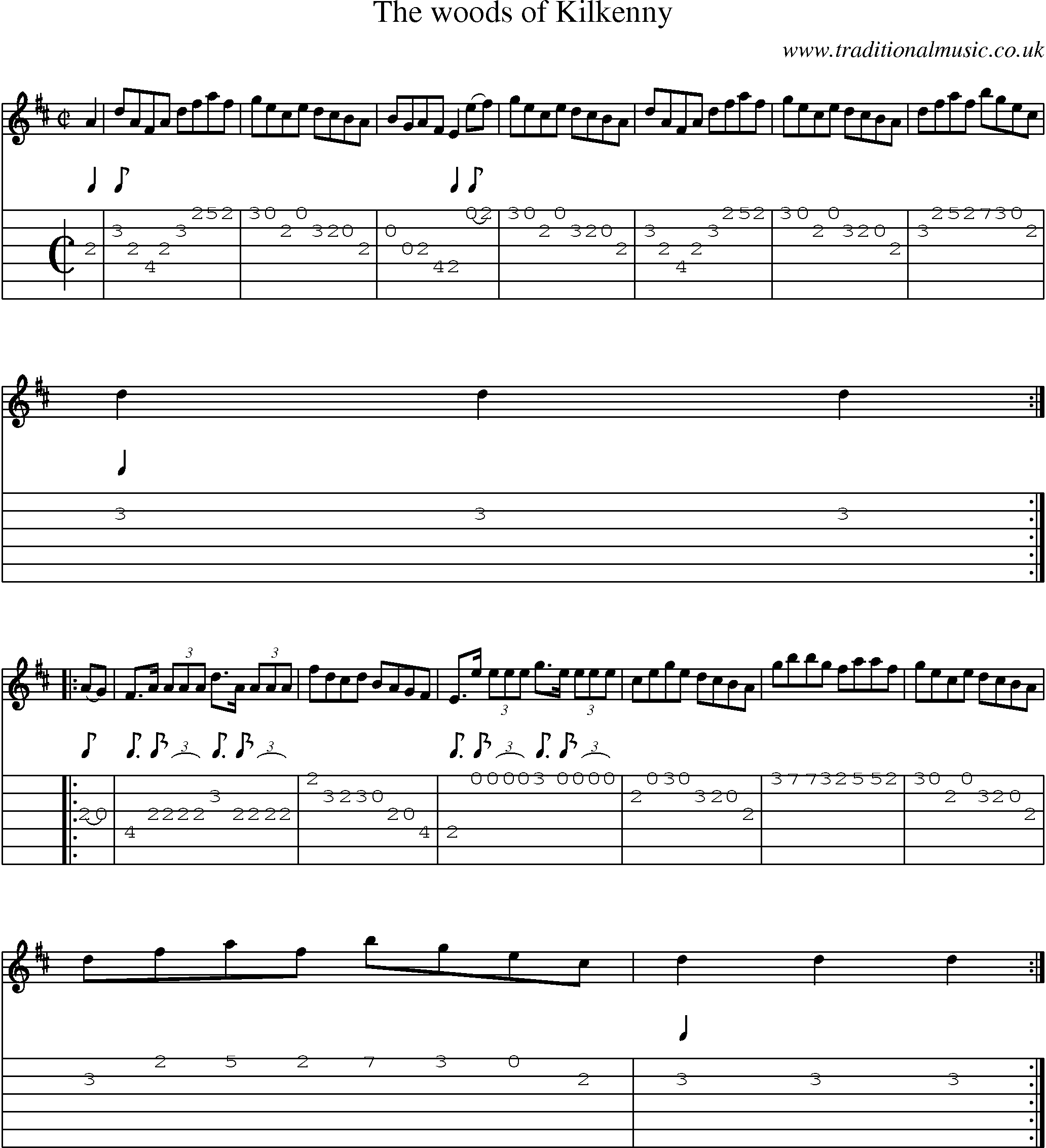 Music Score and Guitar Tabs for Woods Of Kilkenny
