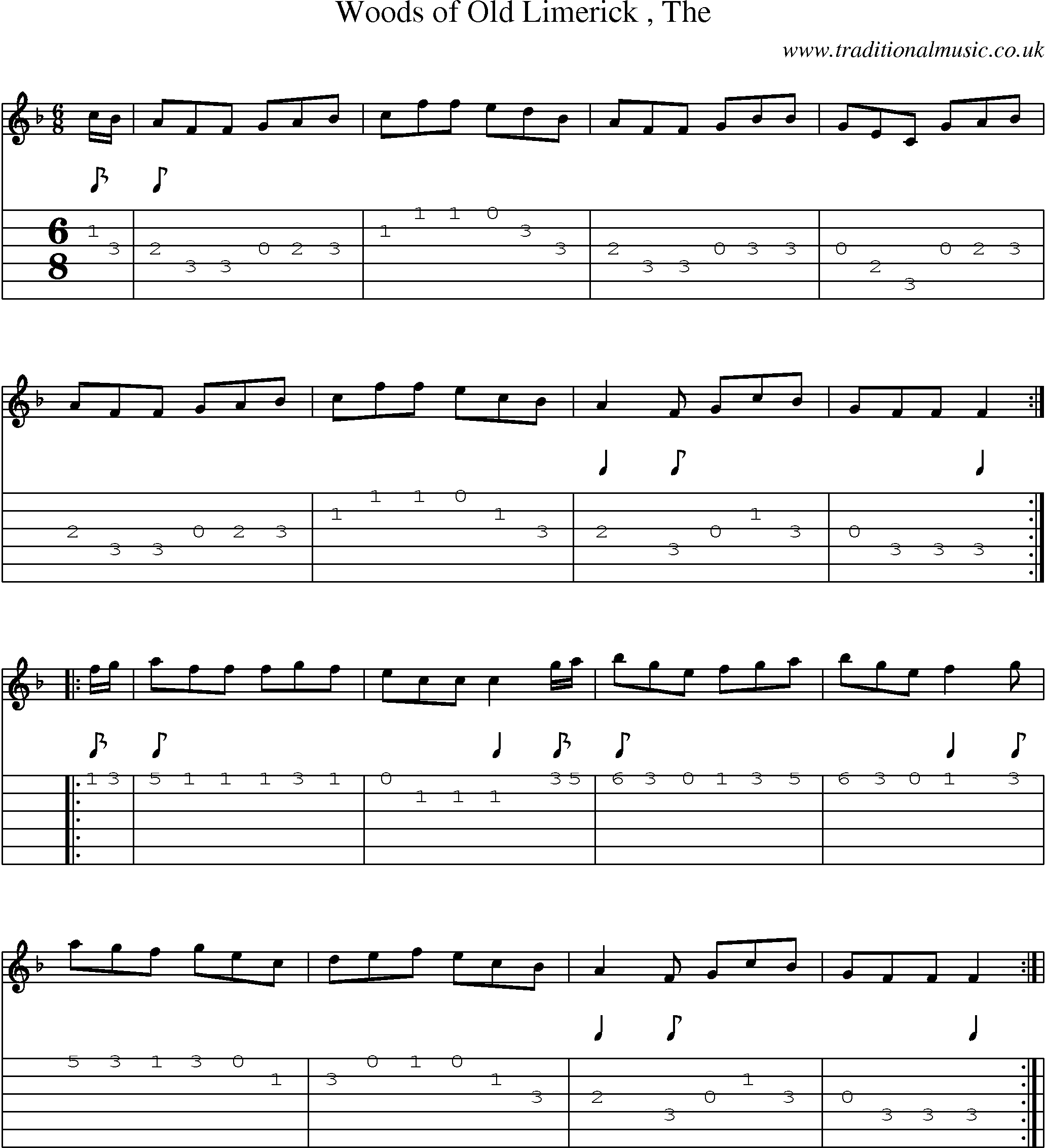 Music Score and Guitar Tabs for Woods Of Old Limerick
