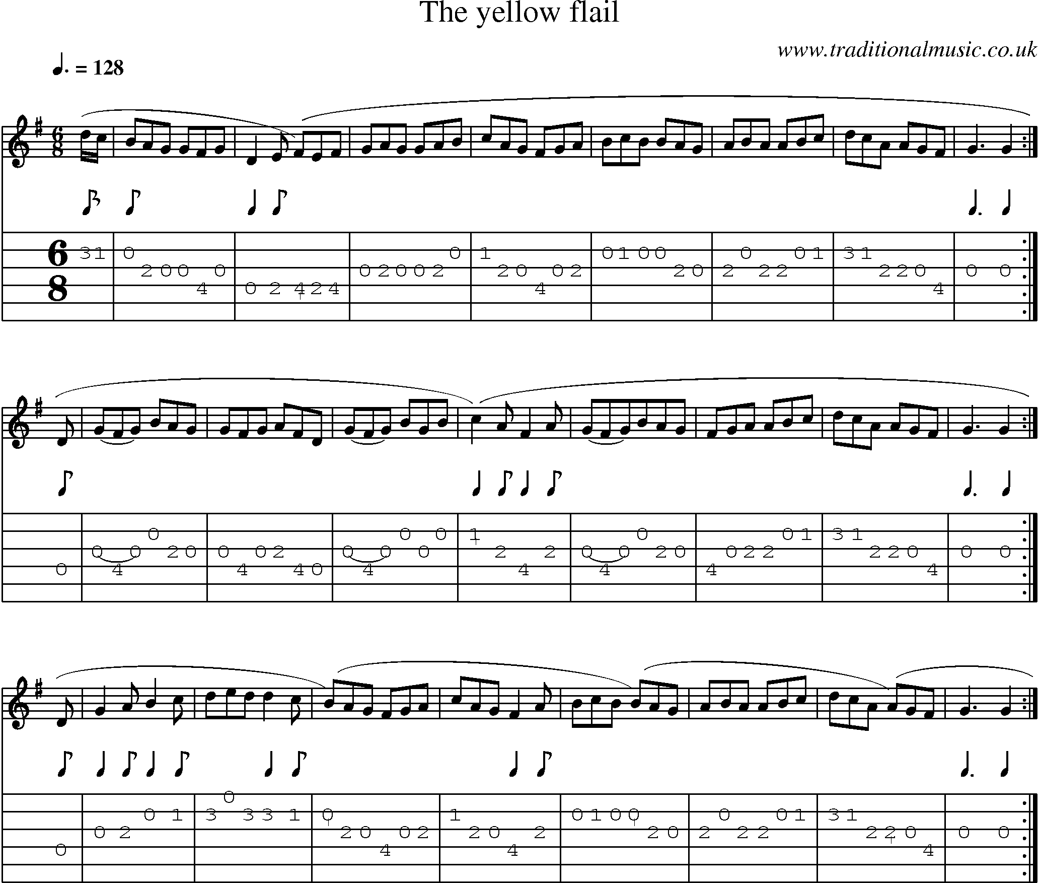 Music Score and Guitar Tabs for Yellow Flail