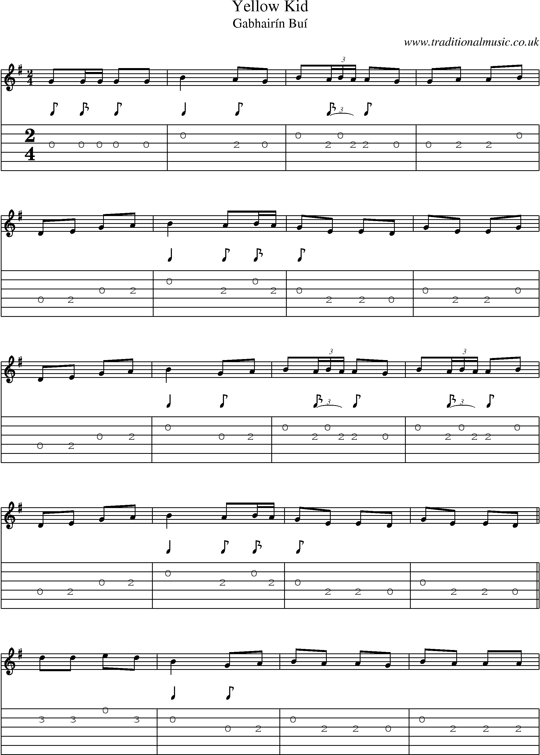 Music Score and Guitar Tabs for Yellow Kid