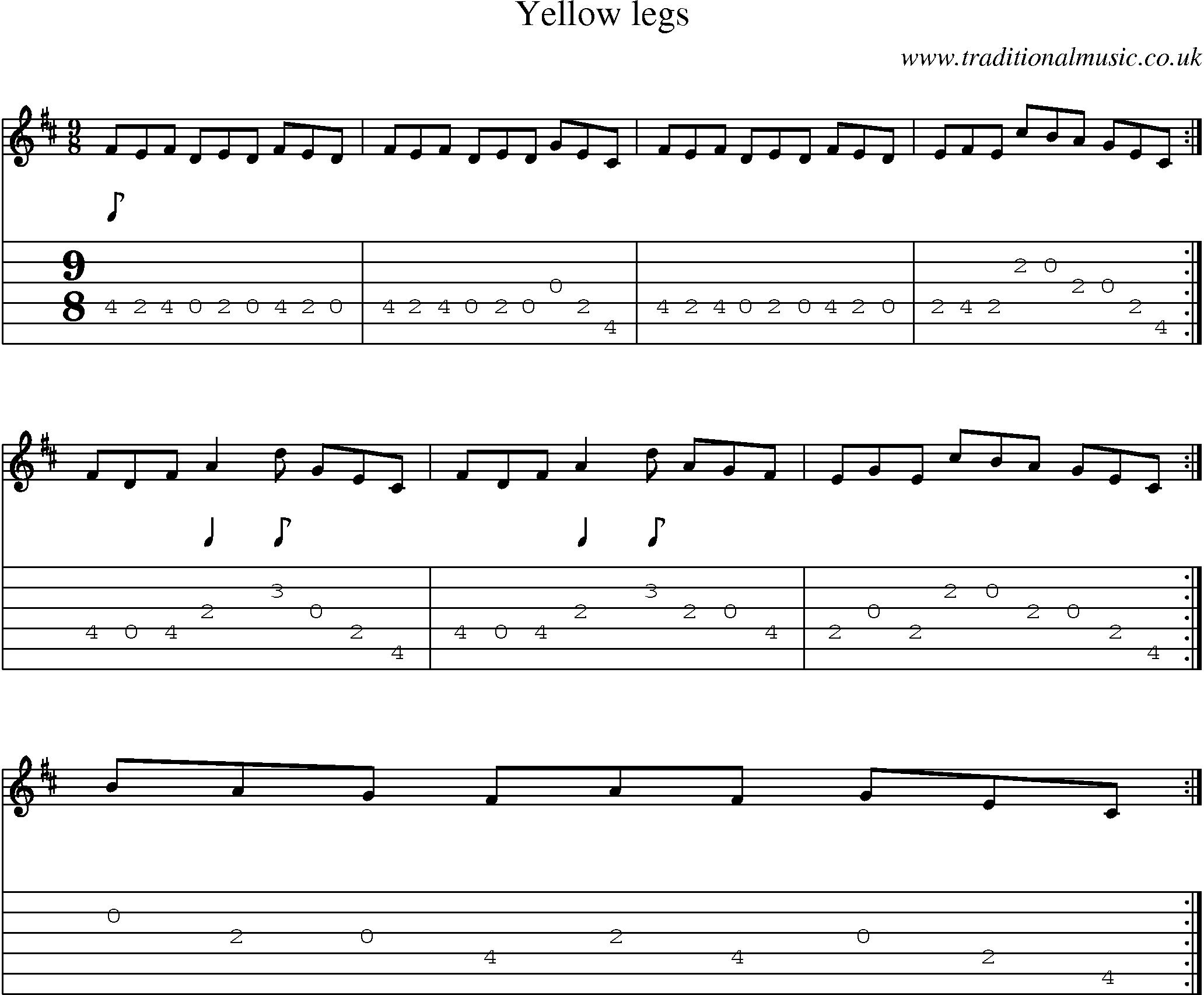 Music Score and Guitar Tabs for Yellow Legs