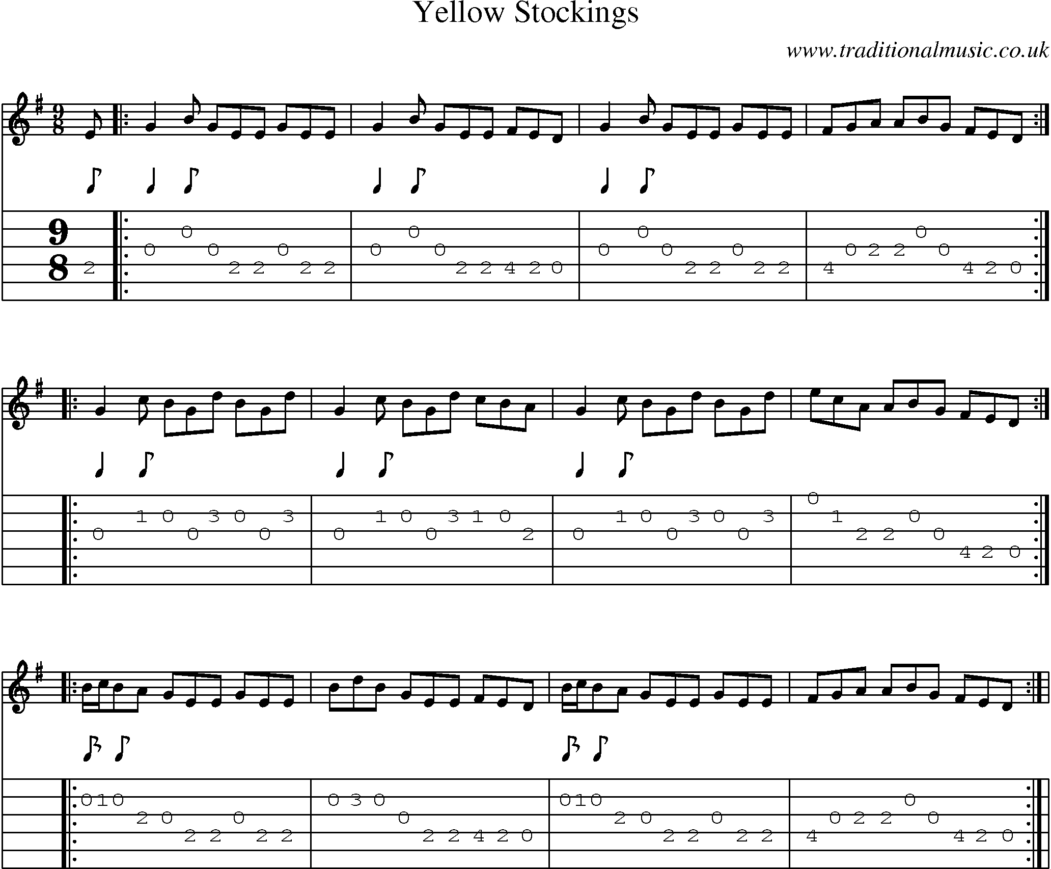 Music Score and Guitar Tabs for Yellow Stockings