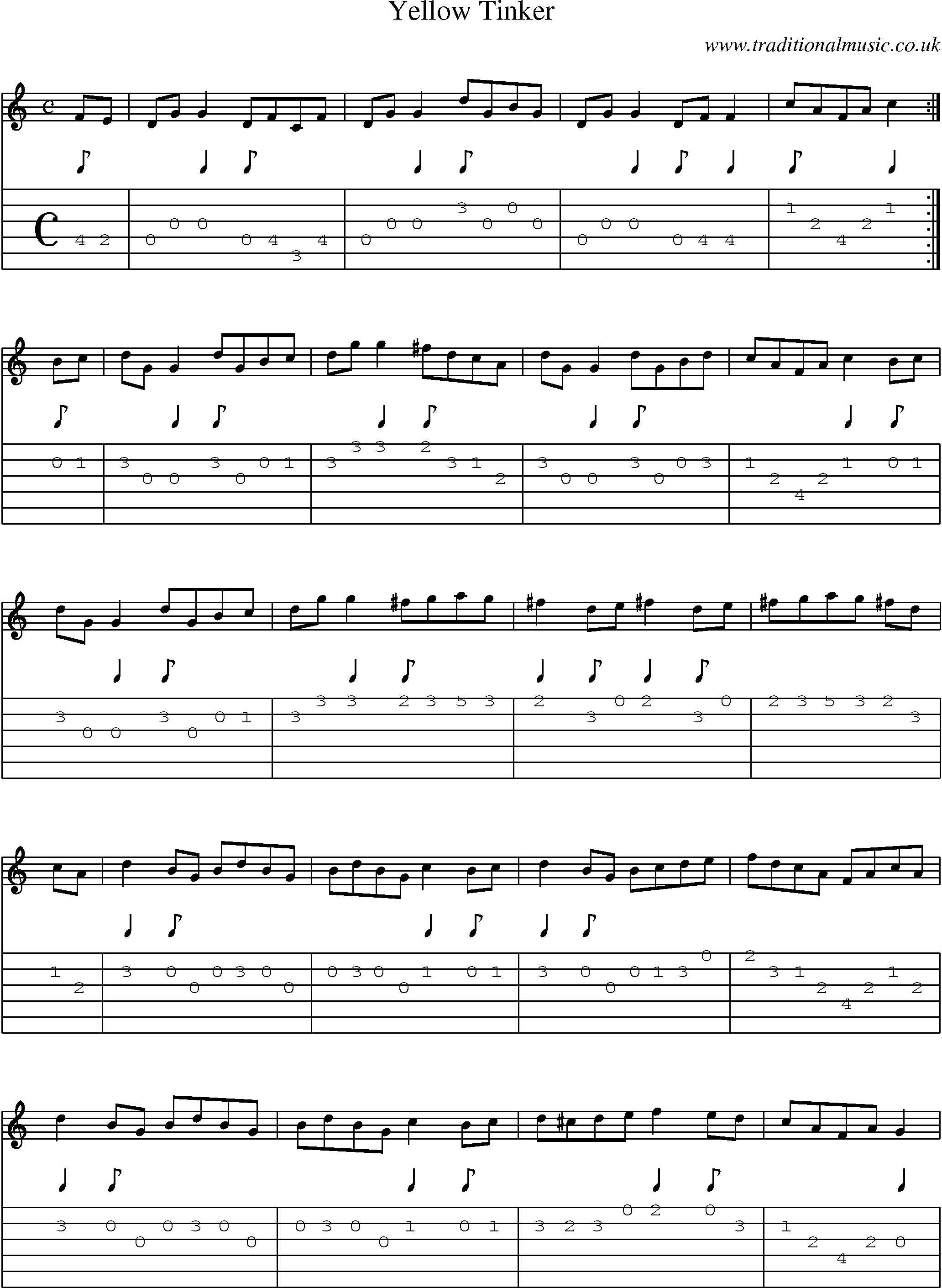 Music Score and Guitar Tabs for Yellow Tinker