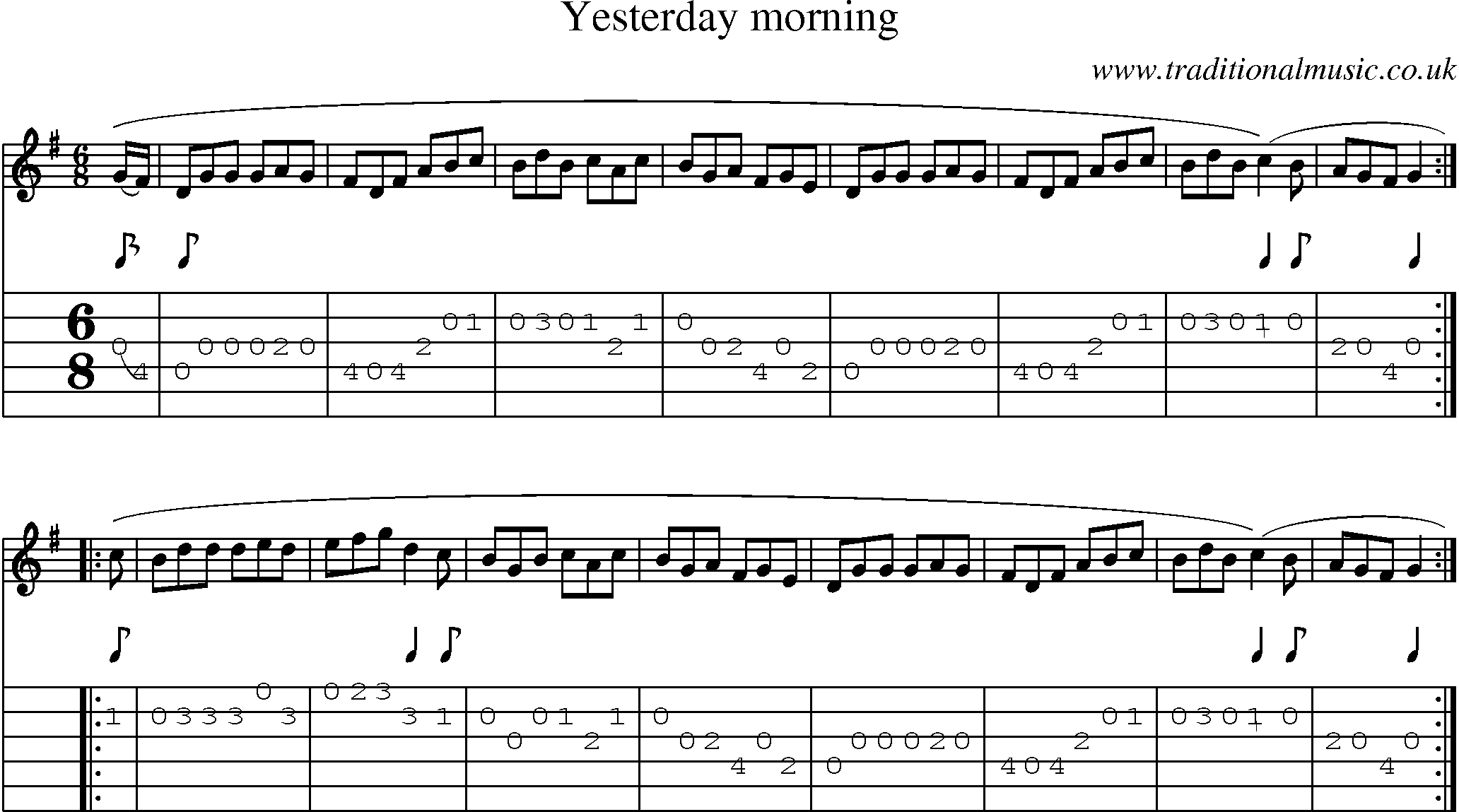 Music Score and Guitar Tabs for Yesterday Morning