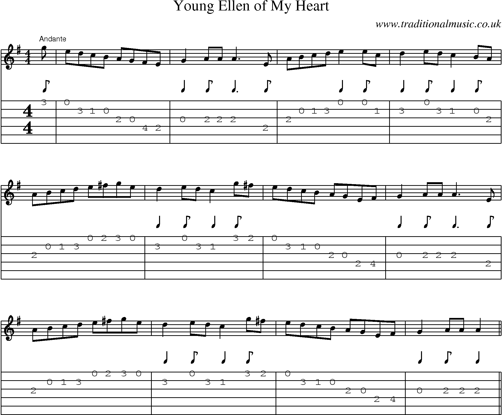Music Score and Guitar Tabs for Young Ellen Of My Heart