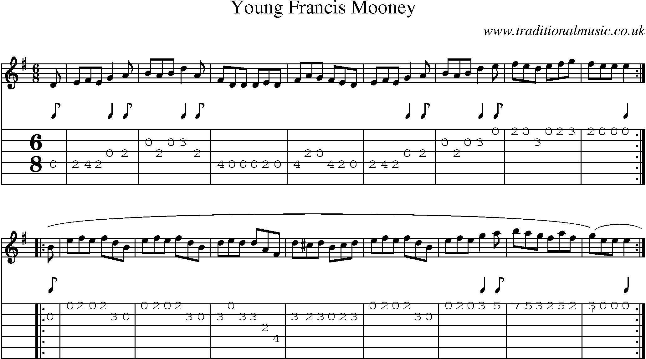 Music Score and Guitar Tabs for Young Francis Mooney