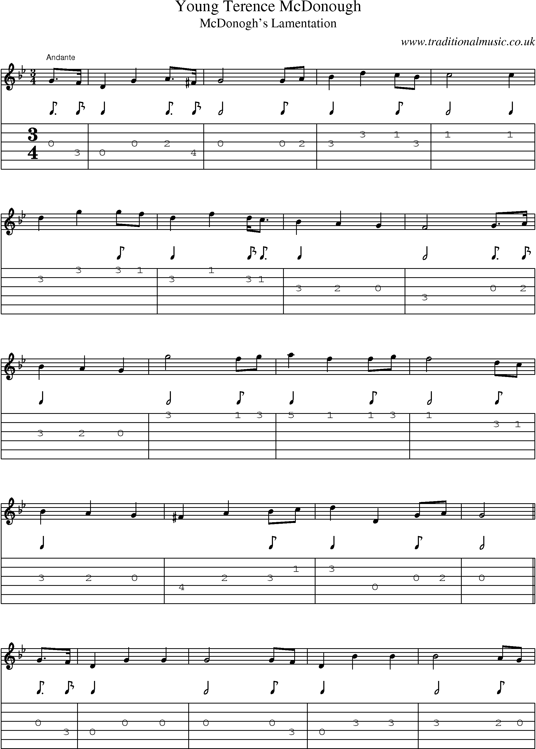 Music Score and Guitar Tabs for Young Terence Mcdonough