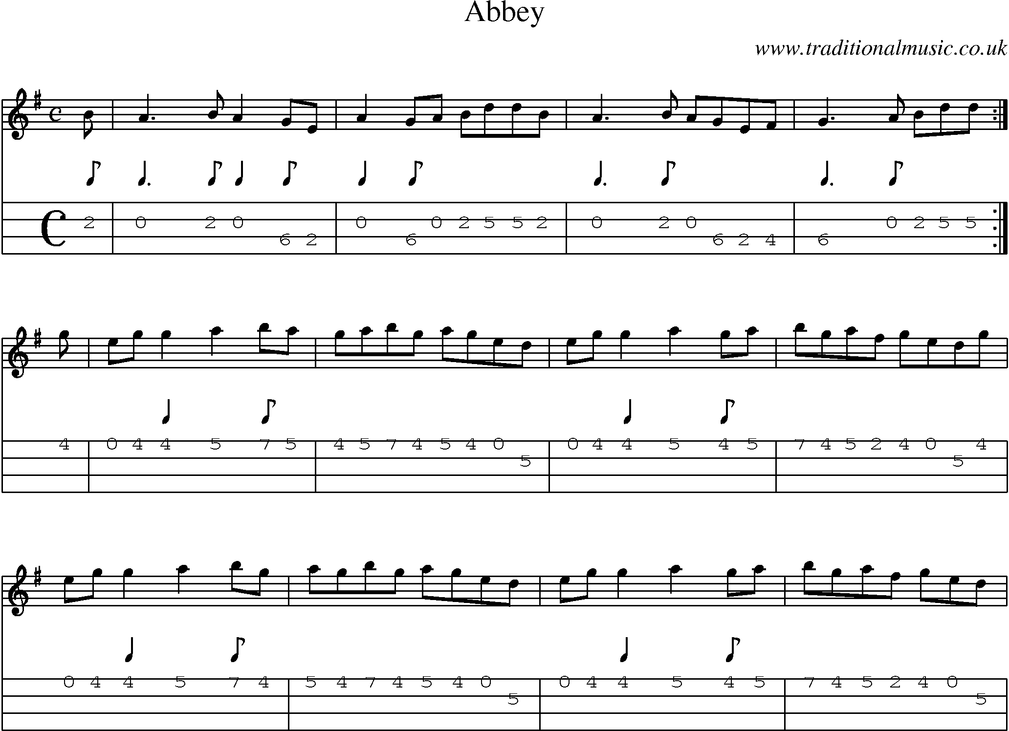 Music Score and Mandolin Tabs for Abbey