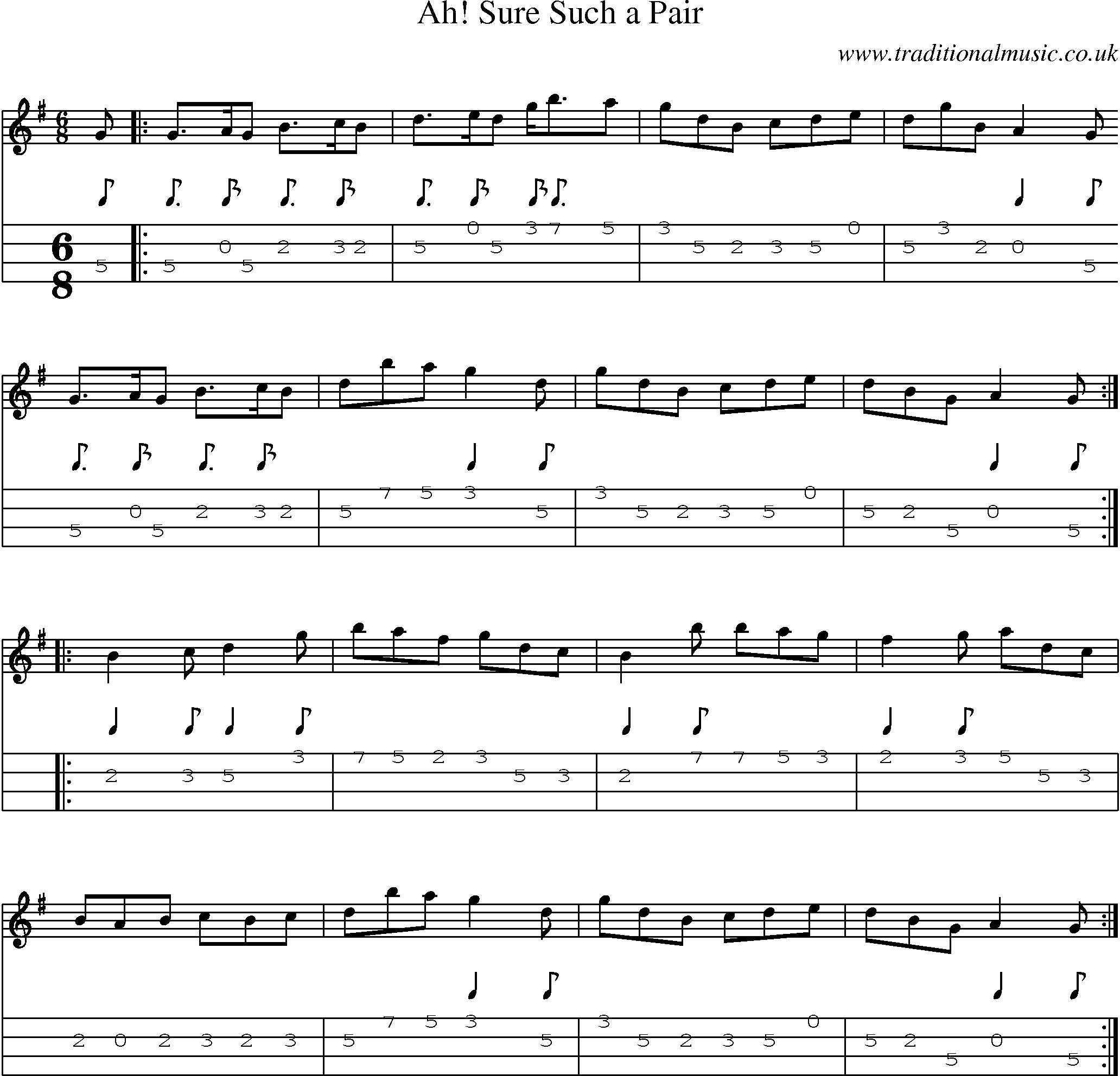 Music Score and Mandolin Tabs for Ah Sure Such A Pair