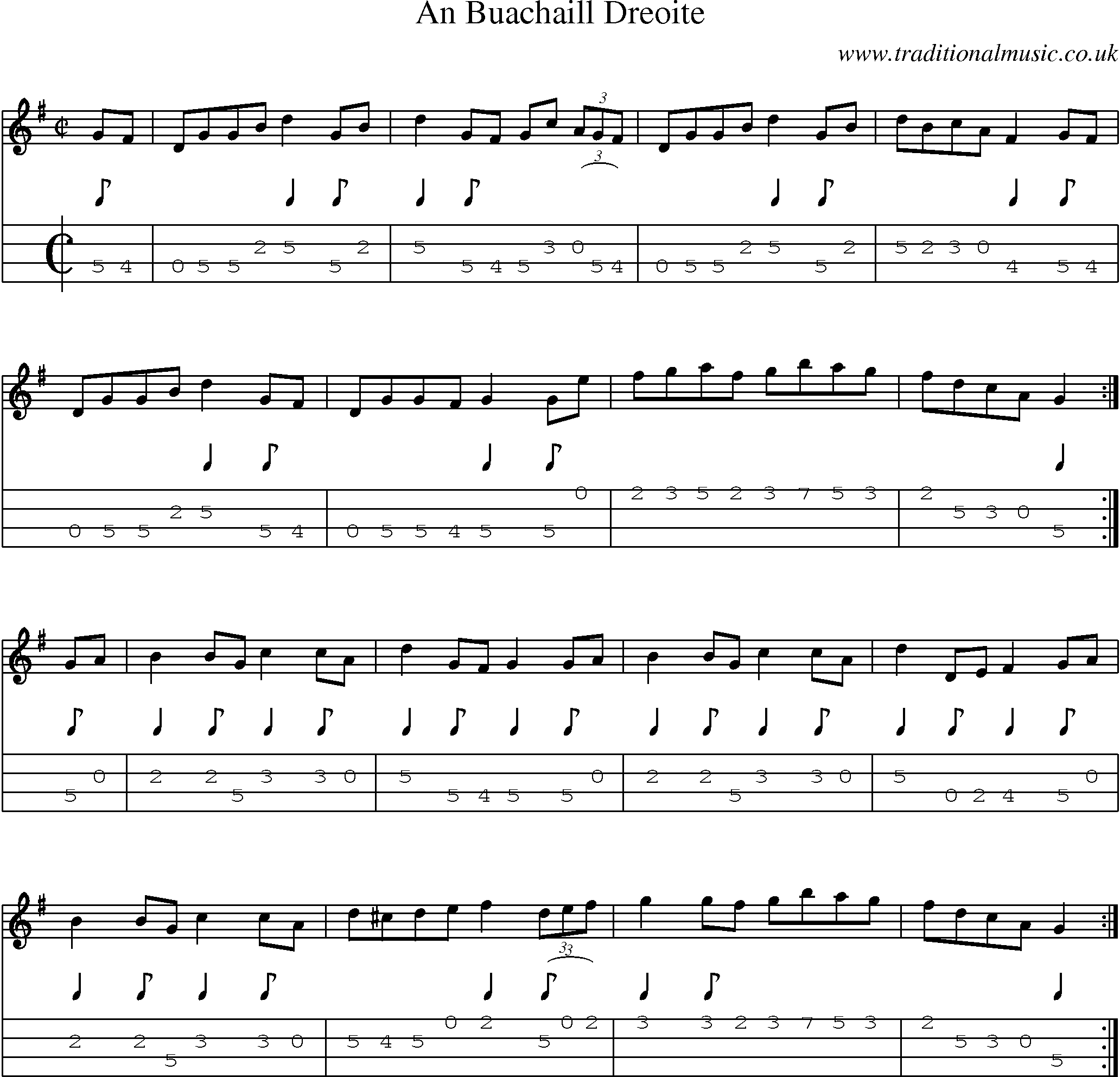 Music Score and Mandolin Tabs for An Buachaill Dreoite