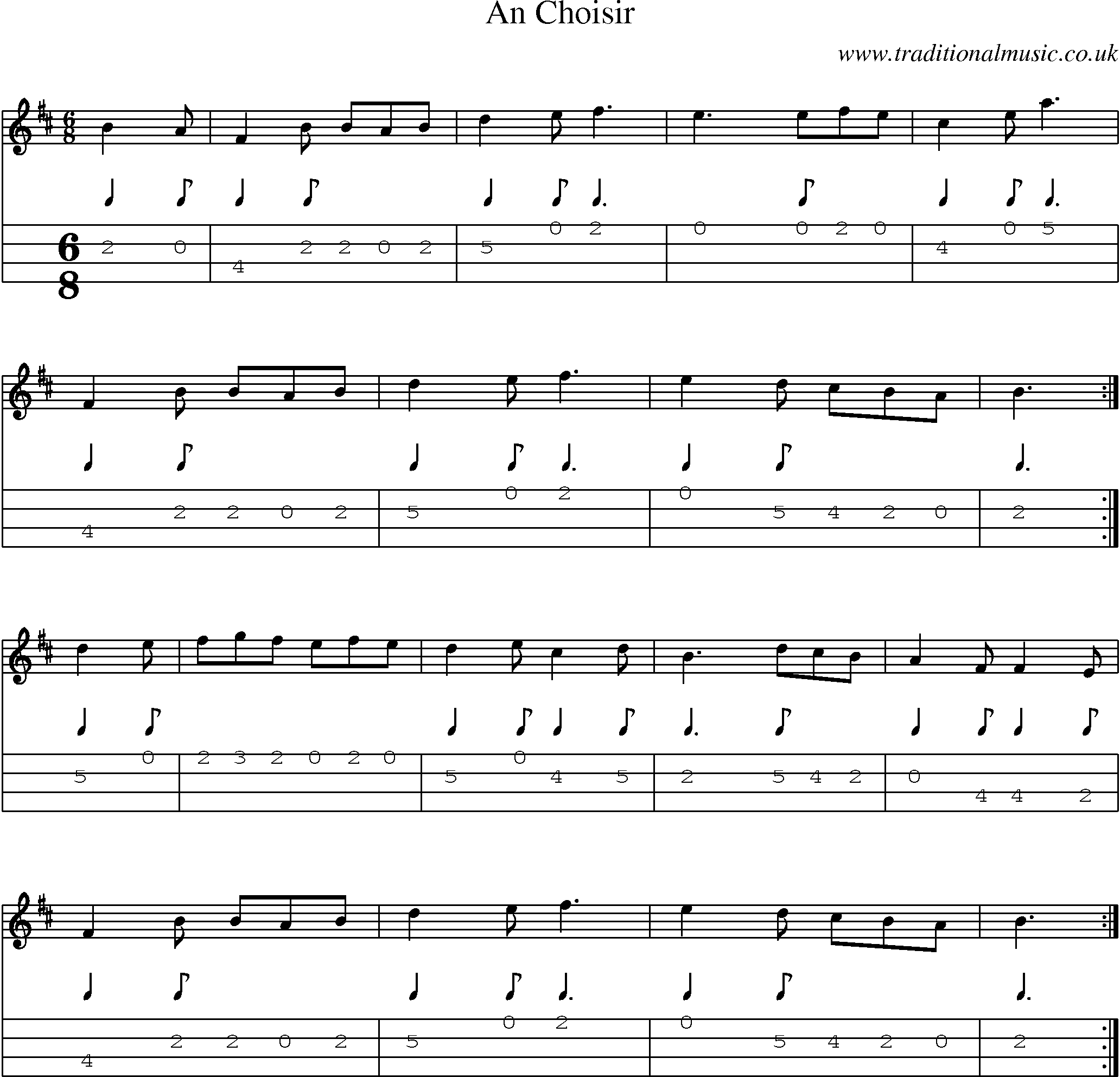 Music Score and Mandolin Tabs for An Choisir