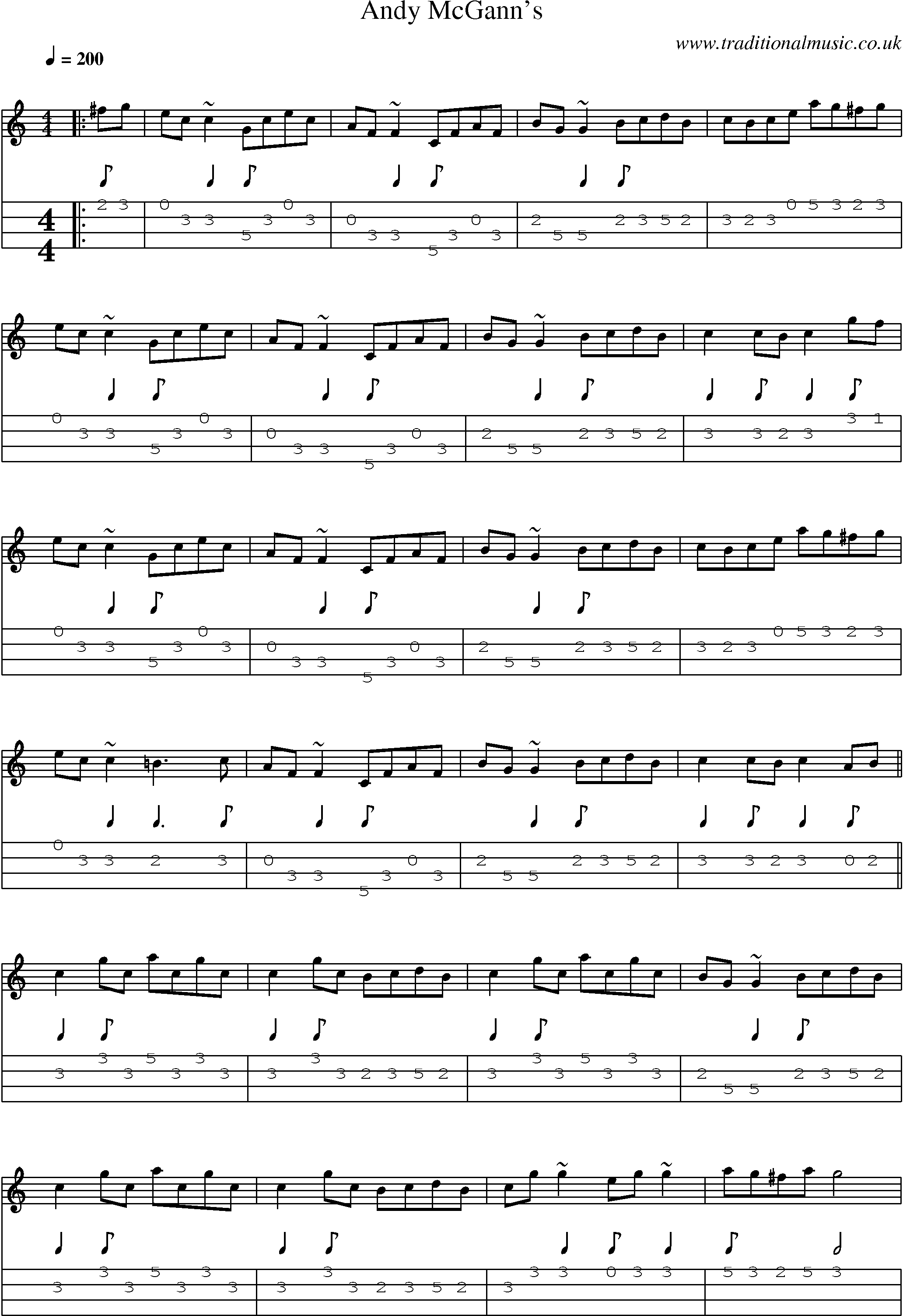 Music Score and Mandolin Tabs for Andy Mcganns