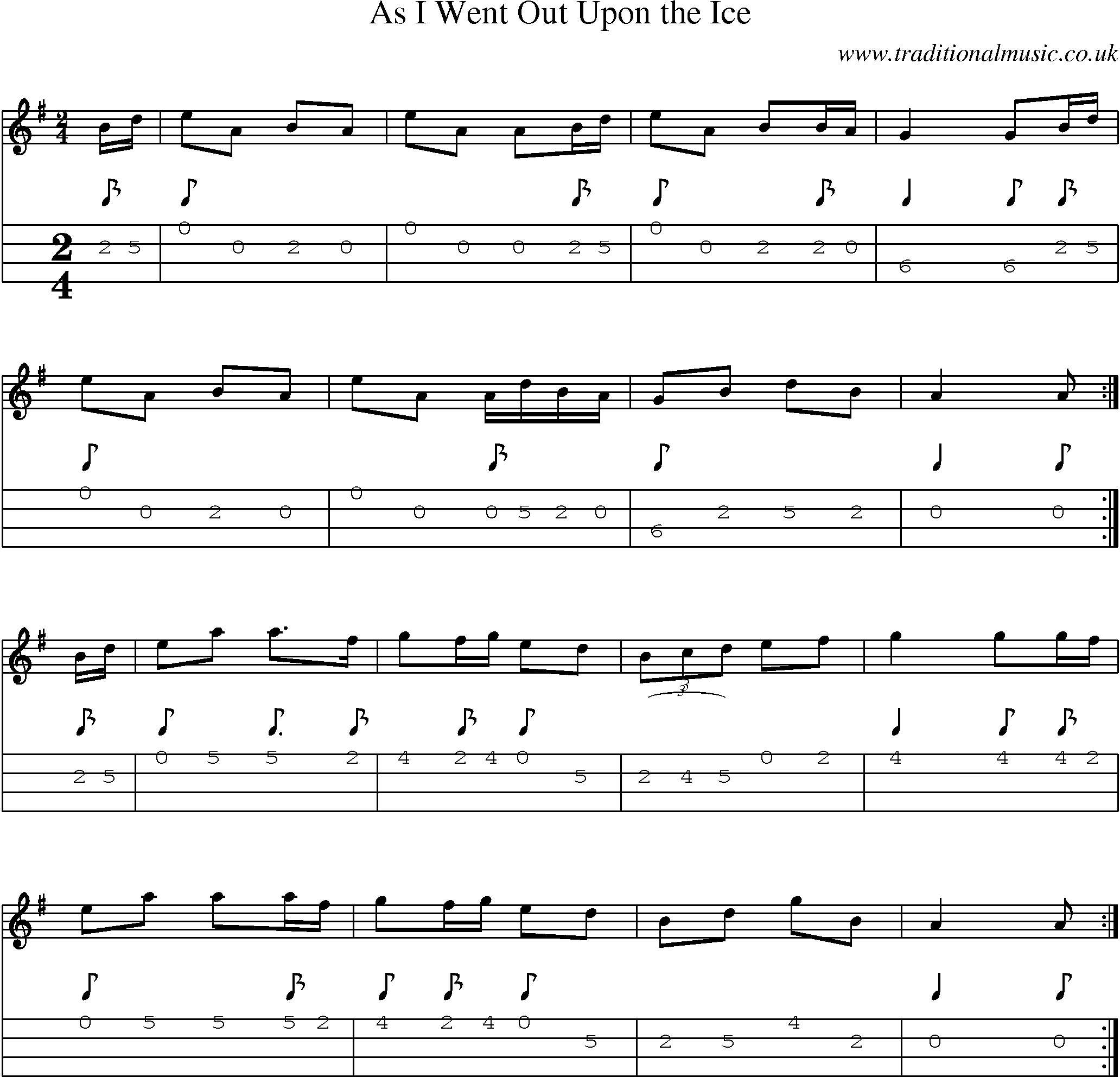 Music Score and Mandolin Tabs for As I Went Out Upon Ice