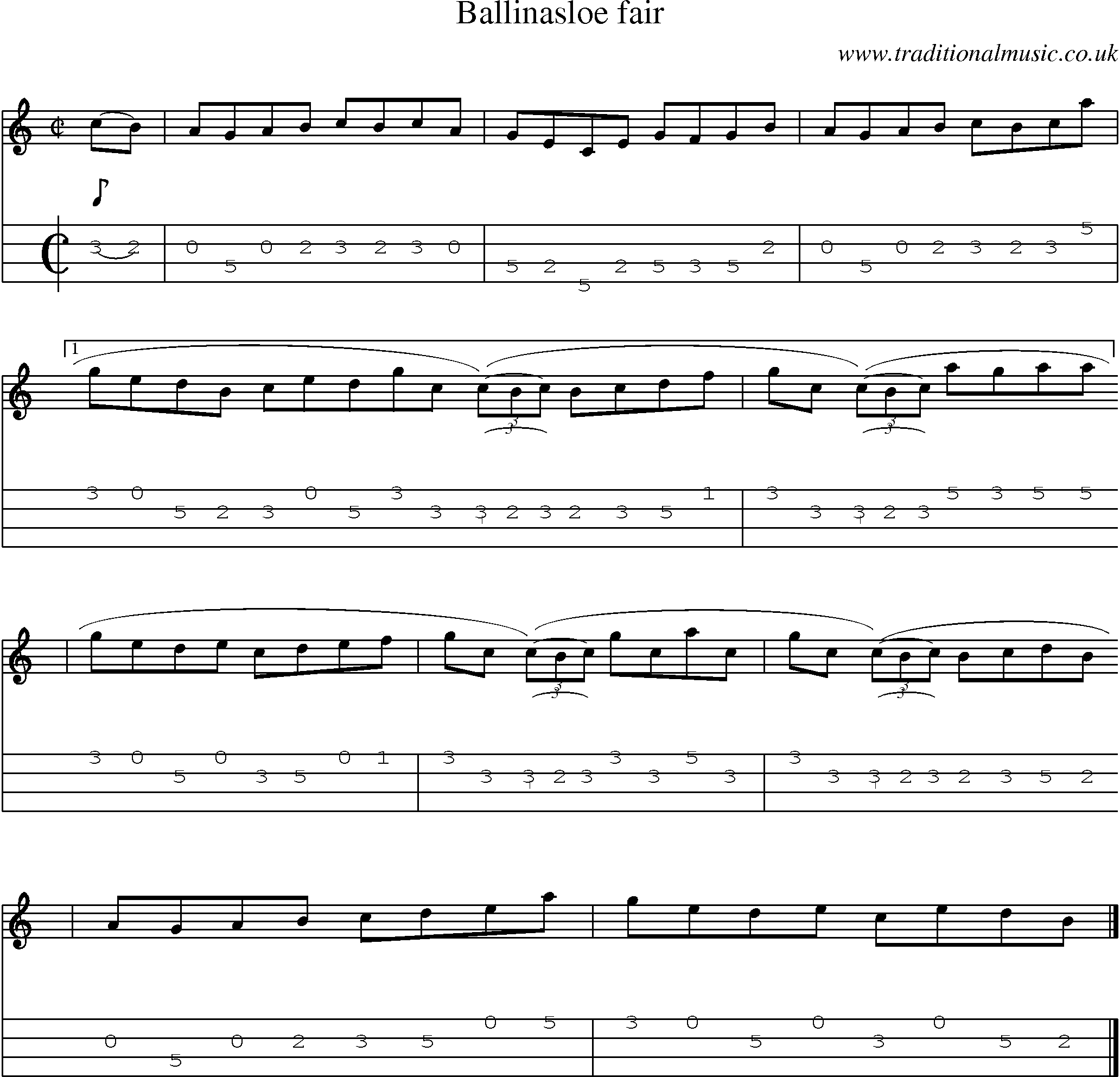 Music Score and Mandolin Tabs for Ballinasloe Fair
