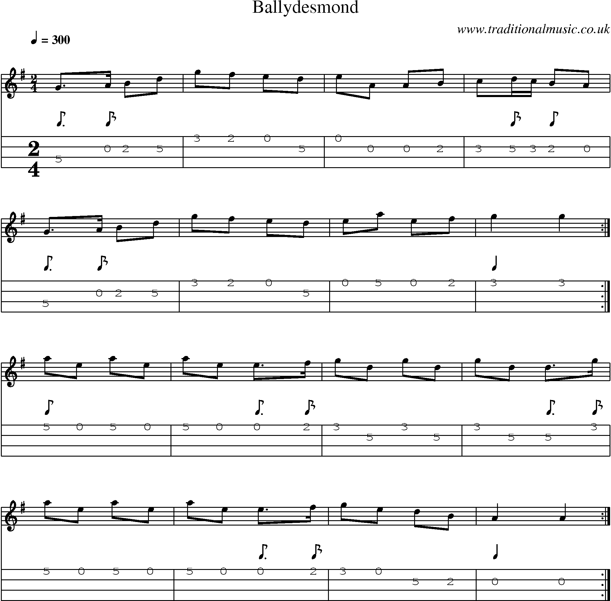 Music Score and Mandolin Tabs for Ballydesmond