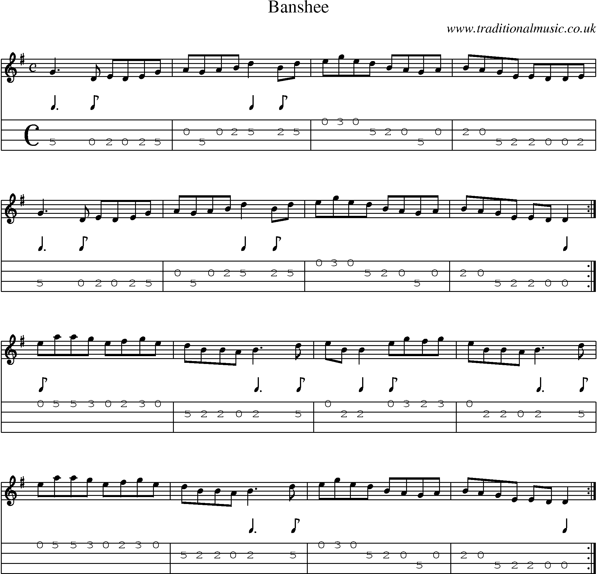 Music Score and Mandolin Tabs for Banshee 1
