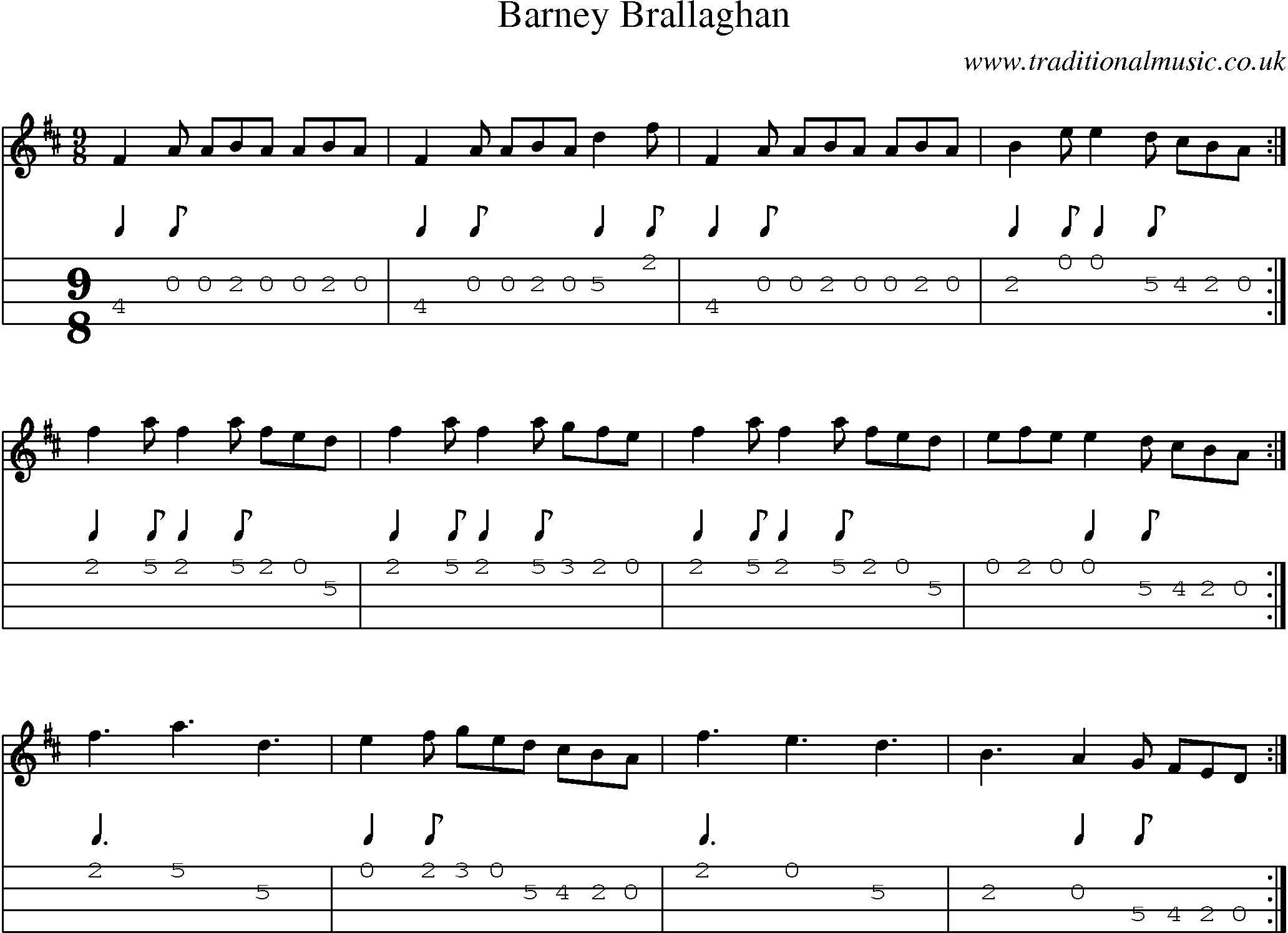 Music Score and Mandolin Tabs for Barney Brallaghan