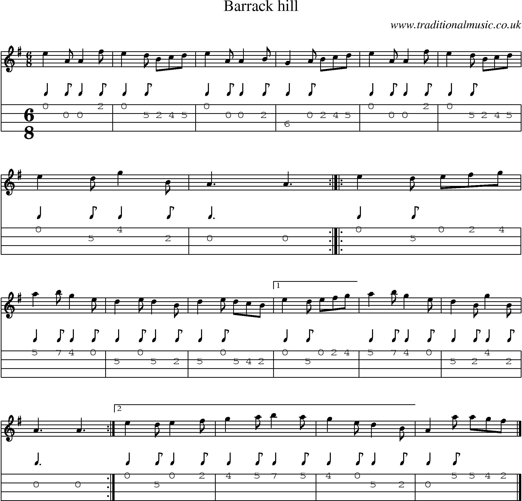 Music Score and Mandolin Tabs for Barrack Hill