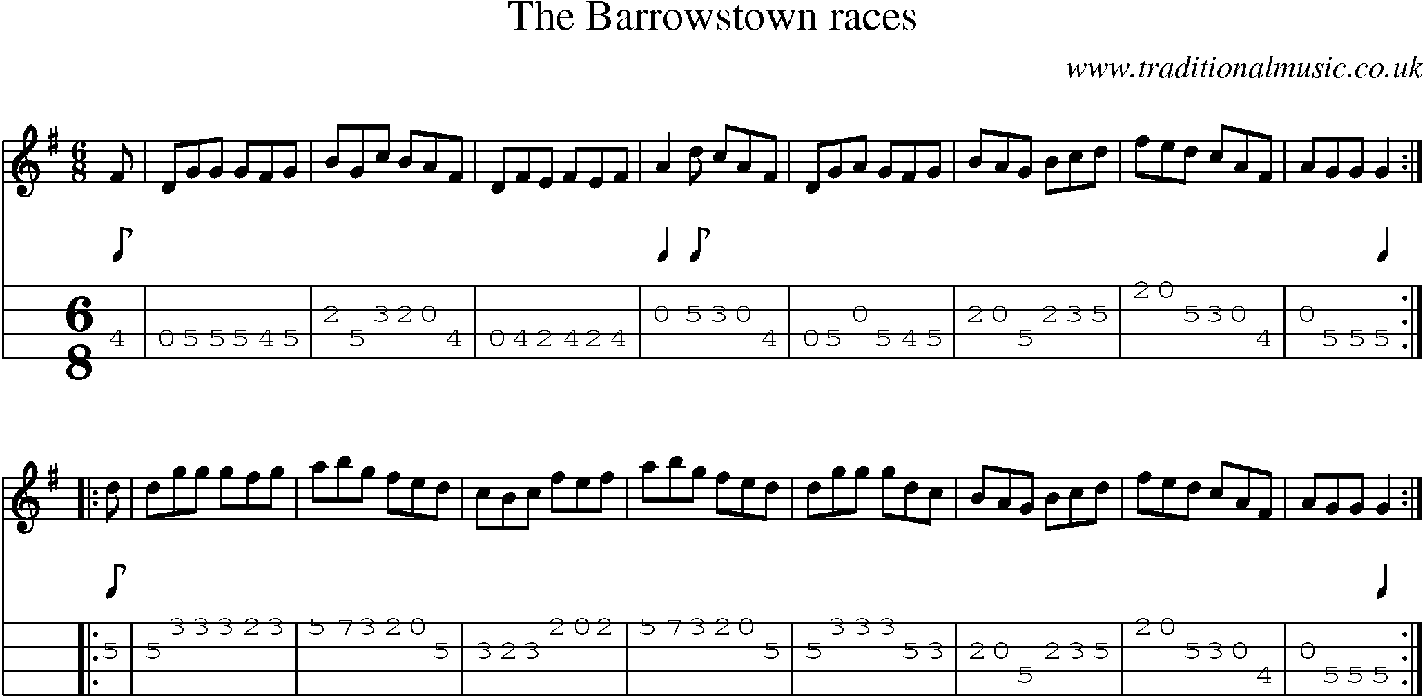 Music Score and Mandolin Tabs for Barrowstown Races