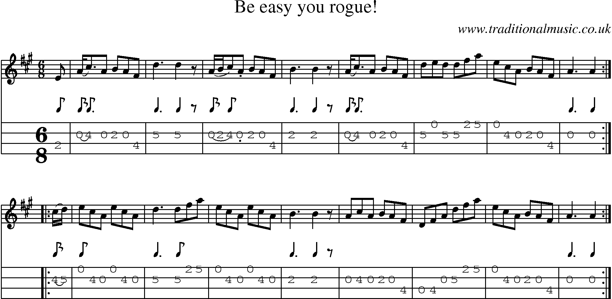 Music Score and Mandolin Tabs for Be Easy You Rogue