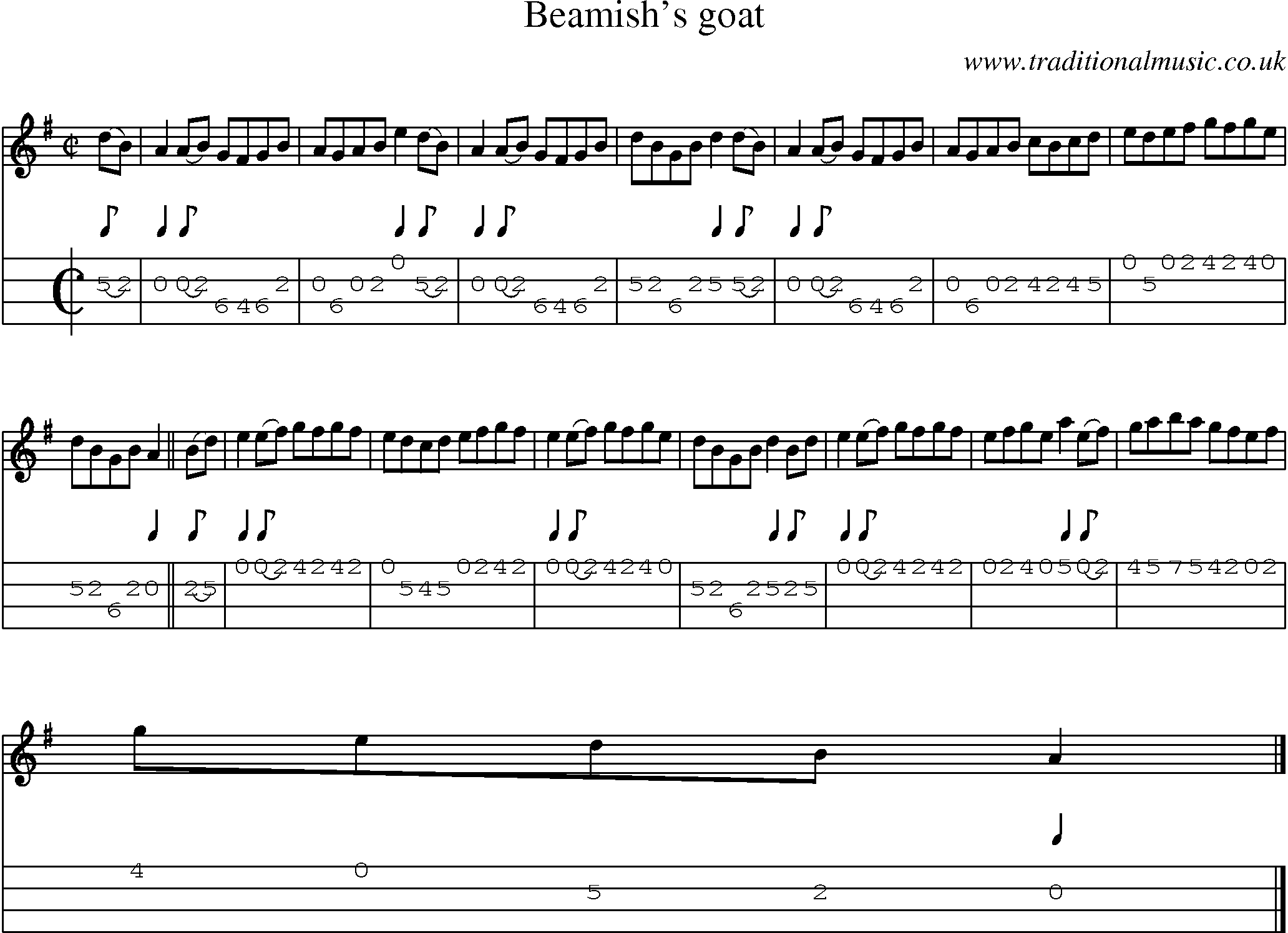 Music Score and Mandolin Tabs for Beamishs Goat