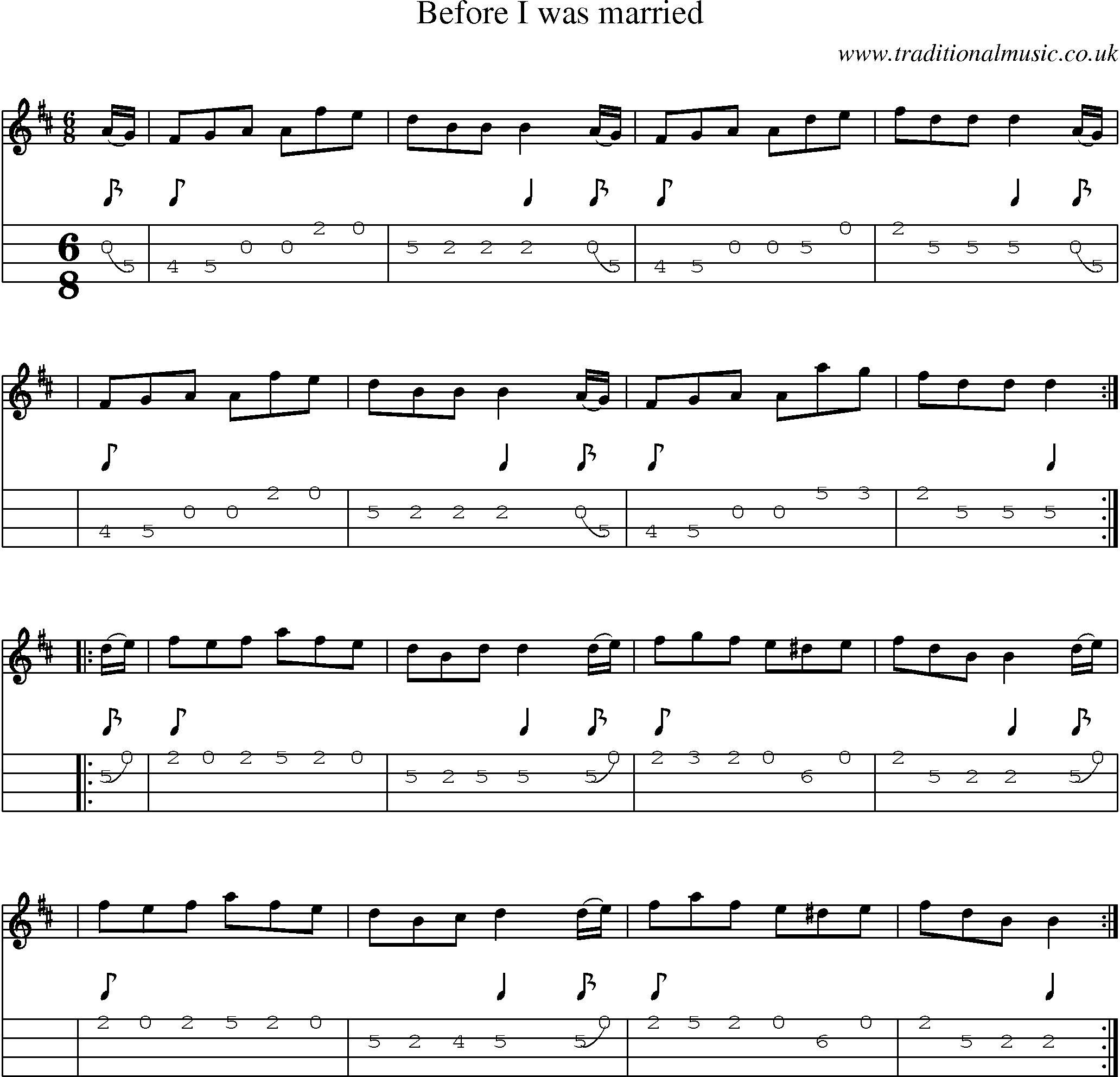 Music Score and Mandolin Tabs for Before I Was Married