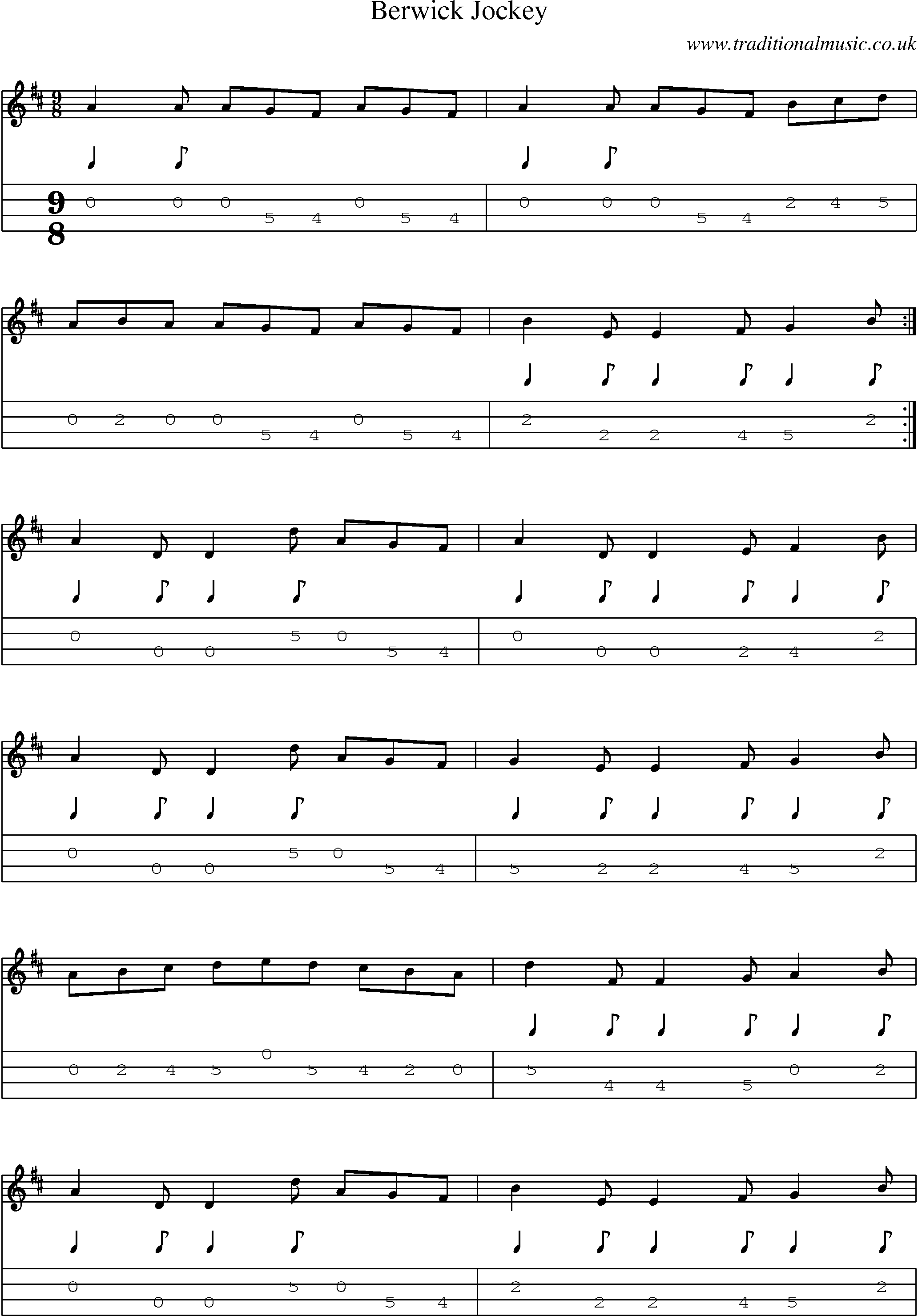 Music Score and Mandolin Tabs for Berwick Jockey