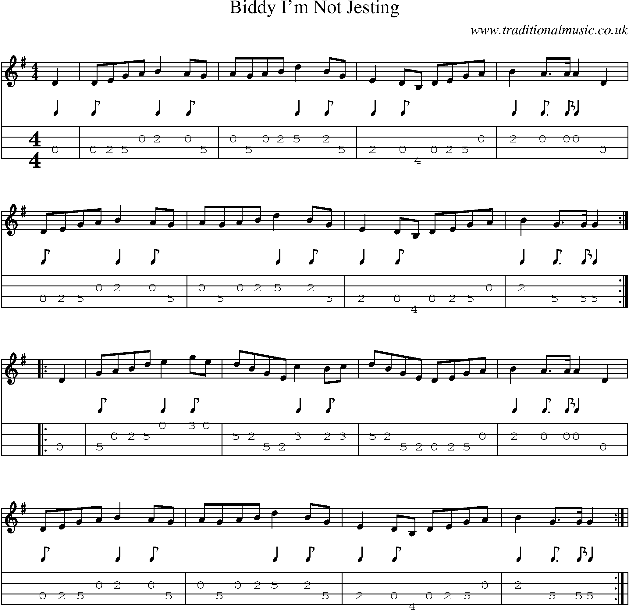 Music Score and Mandolin Tabs for Biddy Im Not Jesting