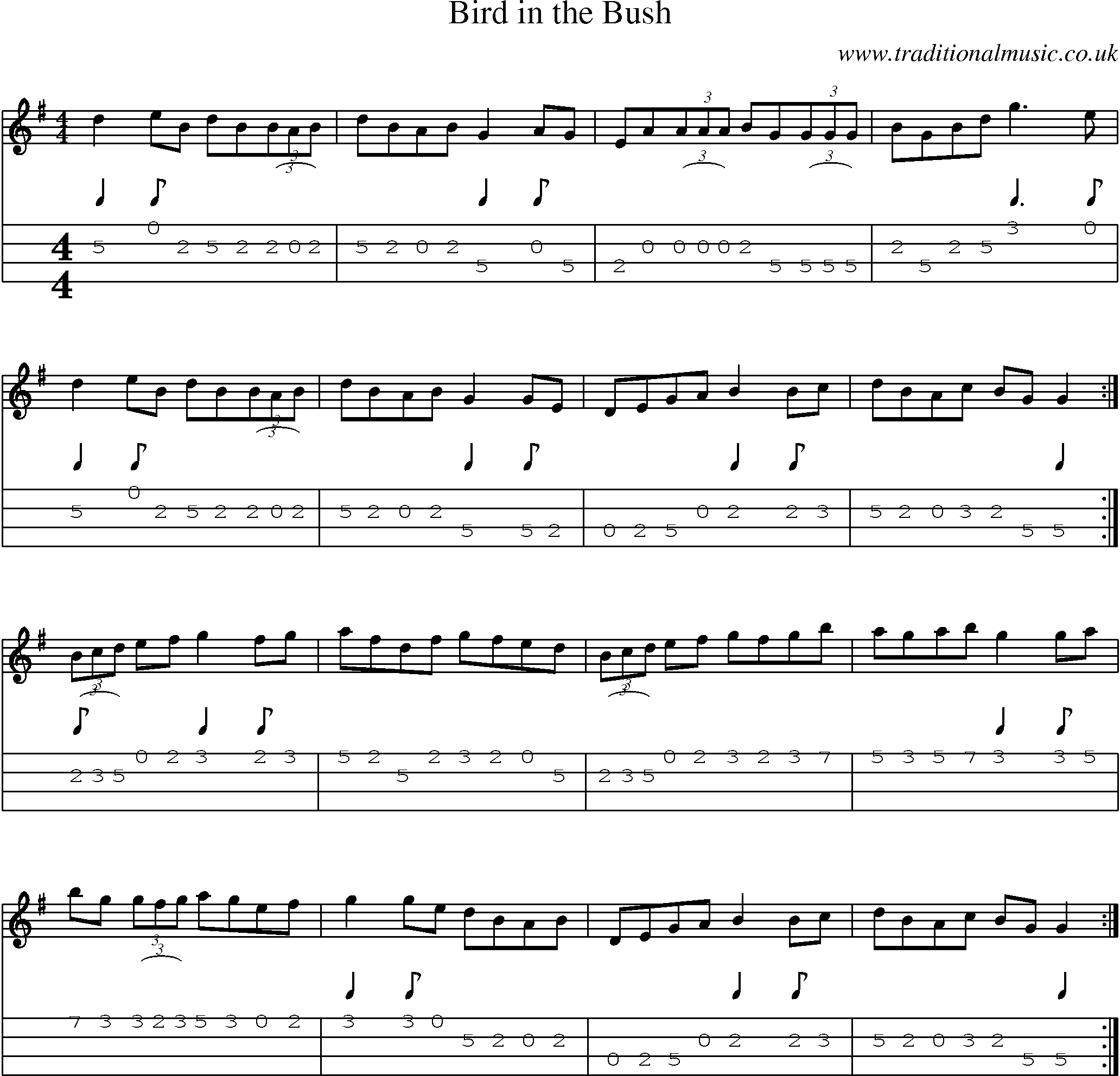 Music Score and Mandolin Tabs for Bird In Bush