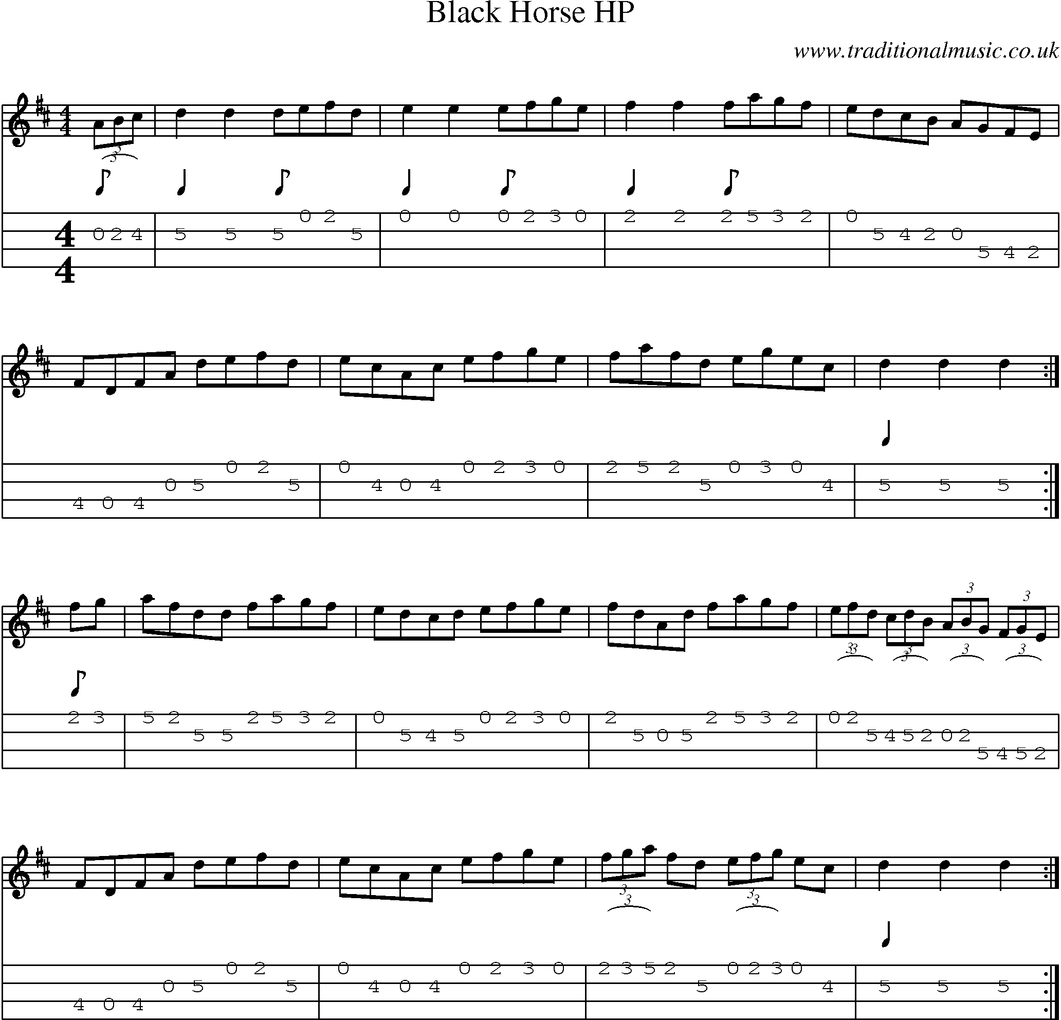 Music Score and Mandolin Tabs for Black Horse