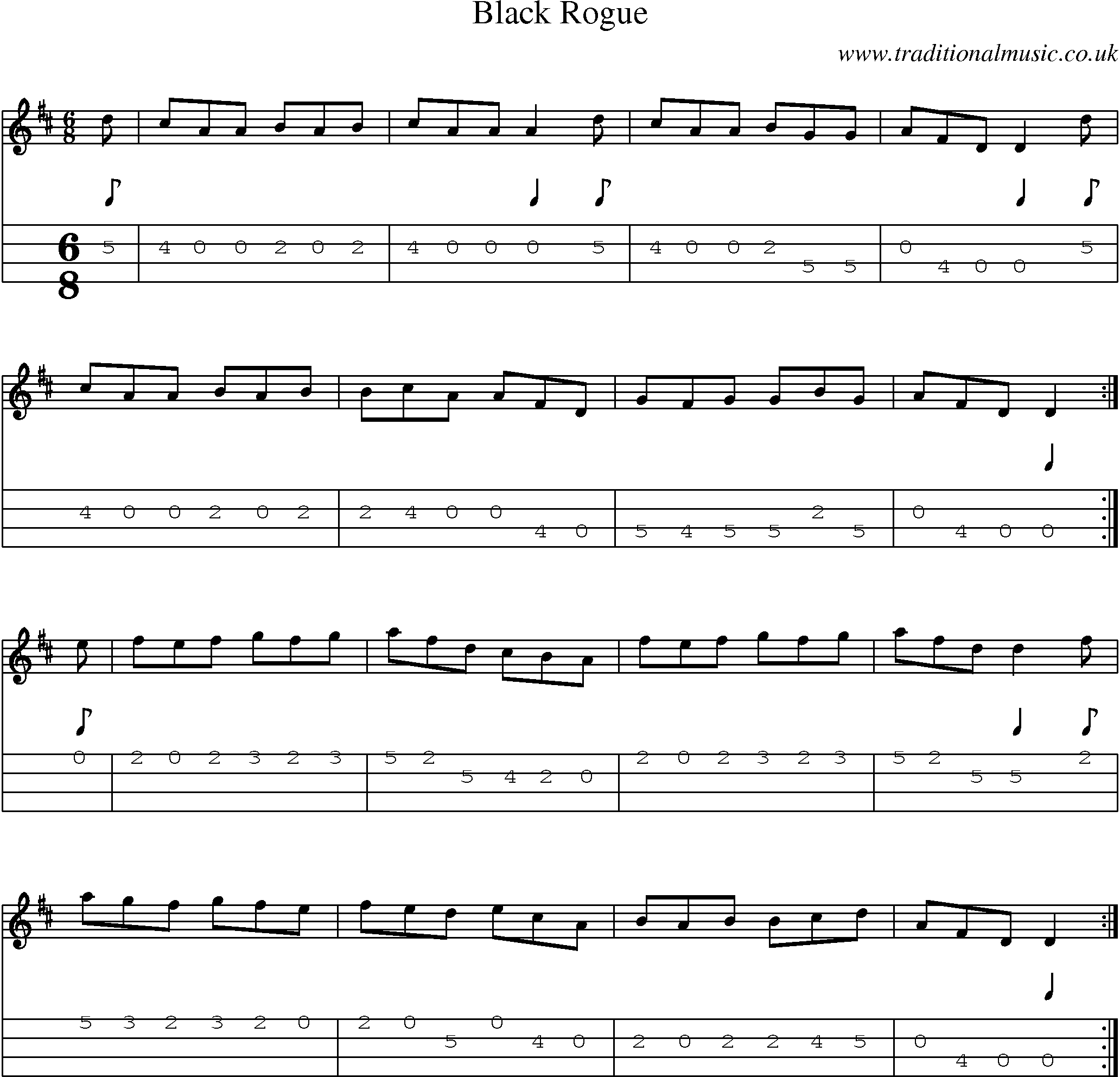Music Score and Mandolin Tabs for Black Rogue