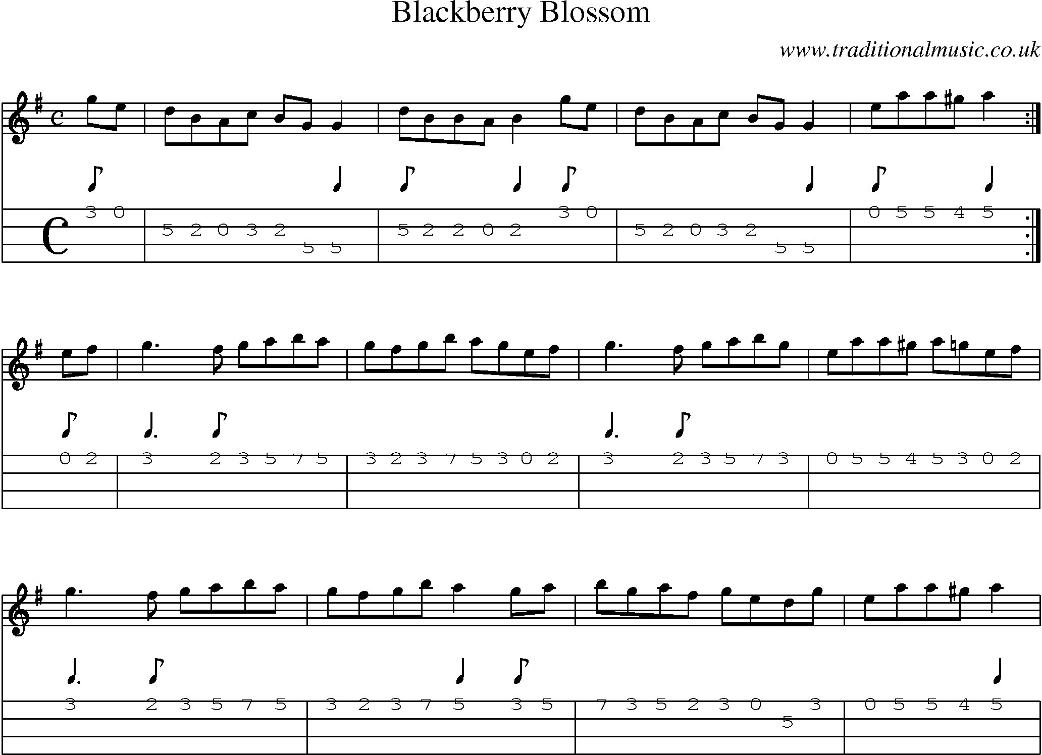 Music Score and Mandolin Tabs for Blackberry Blossom