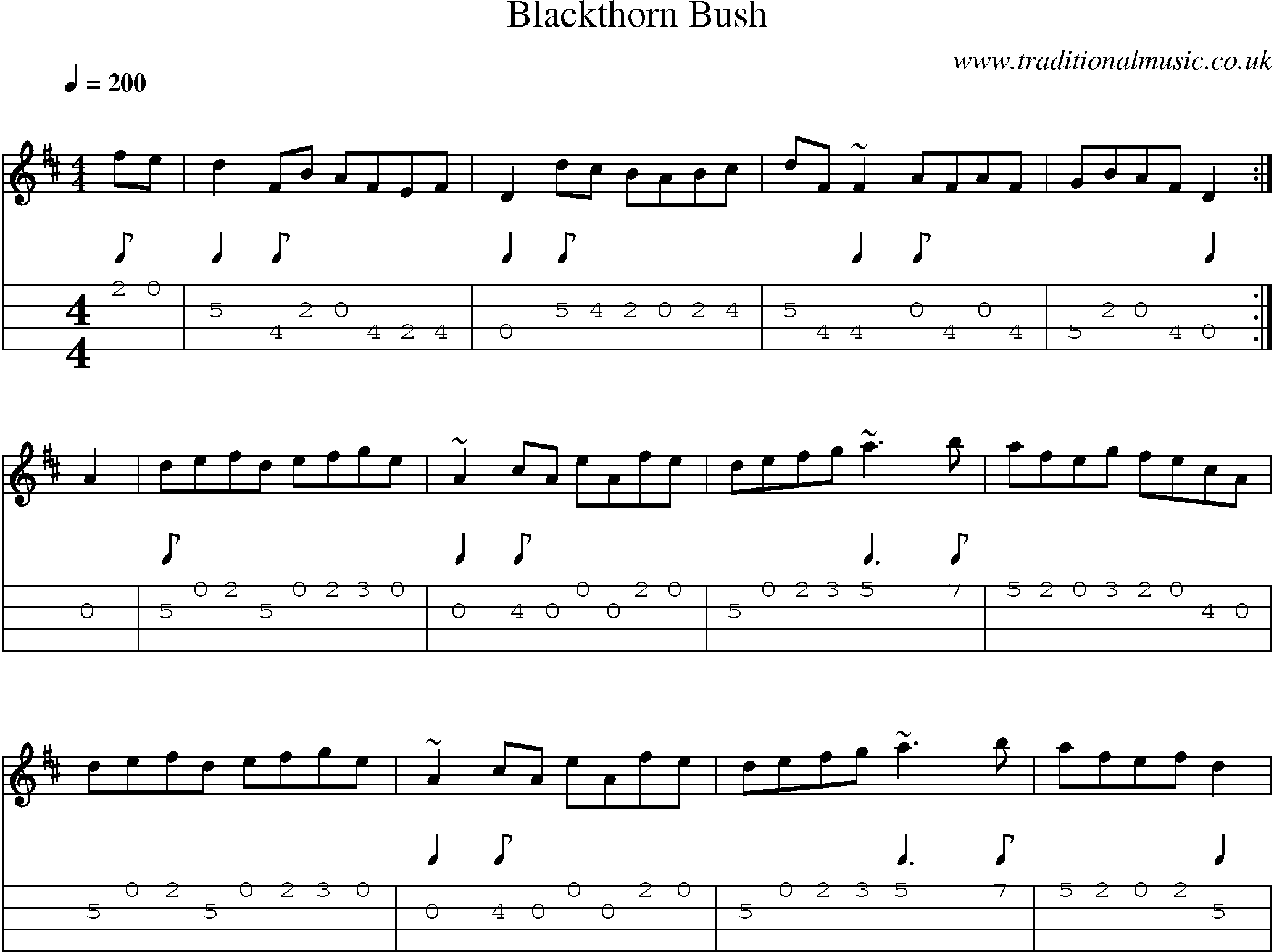 Music Score and Mandolin Tabs for Blackthorn Bush