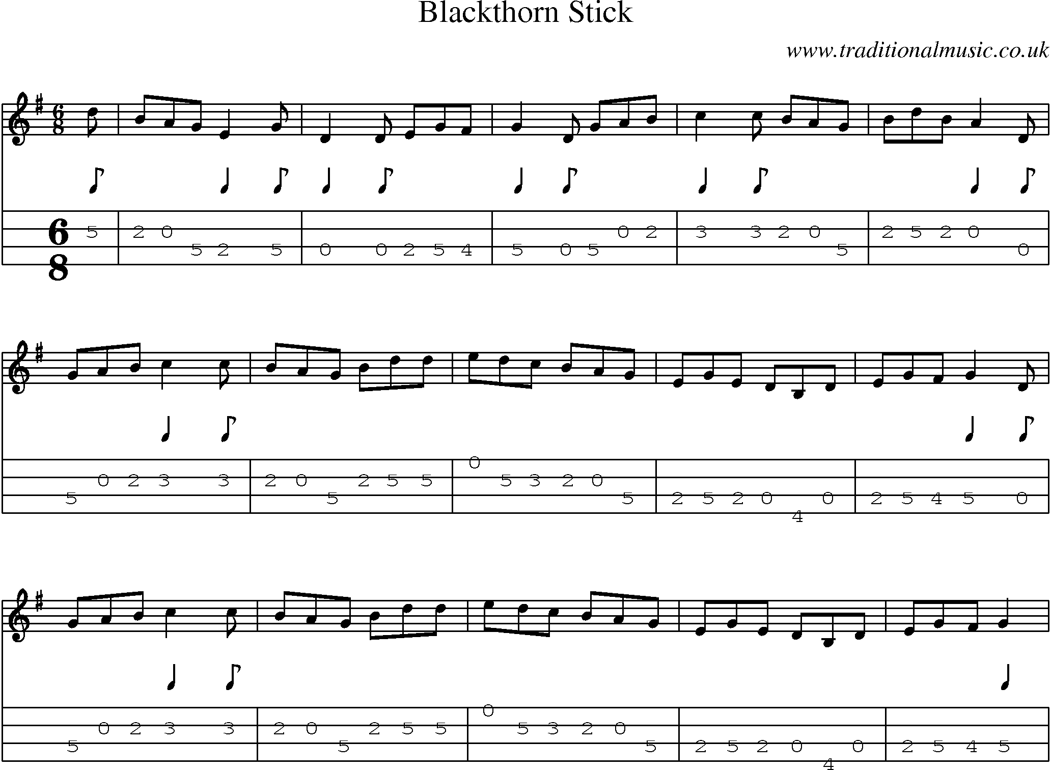 Music Score and Mandolin Tabs for Blackthorn Stick